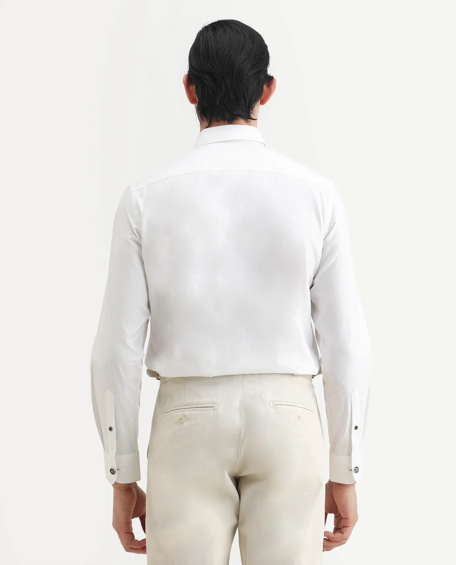 Rare Rabbit Men's Bliv White Cotton Spread Collar Regular Fit Plain Shirt - Image 8