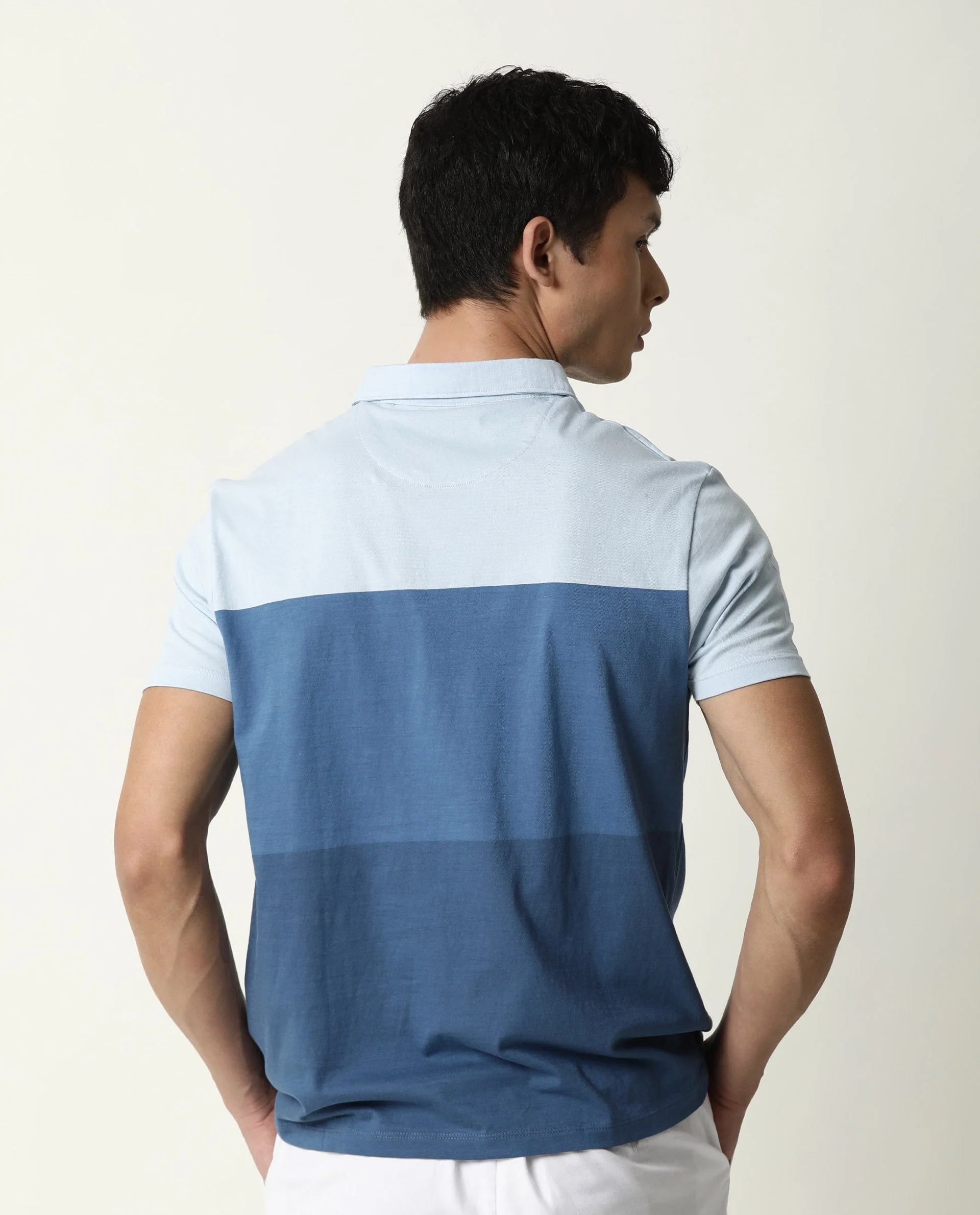 Rare Rabbit Men's Blocky Blue Cotton Color Block Slim Fit Half Sleeve Polo - Image 5