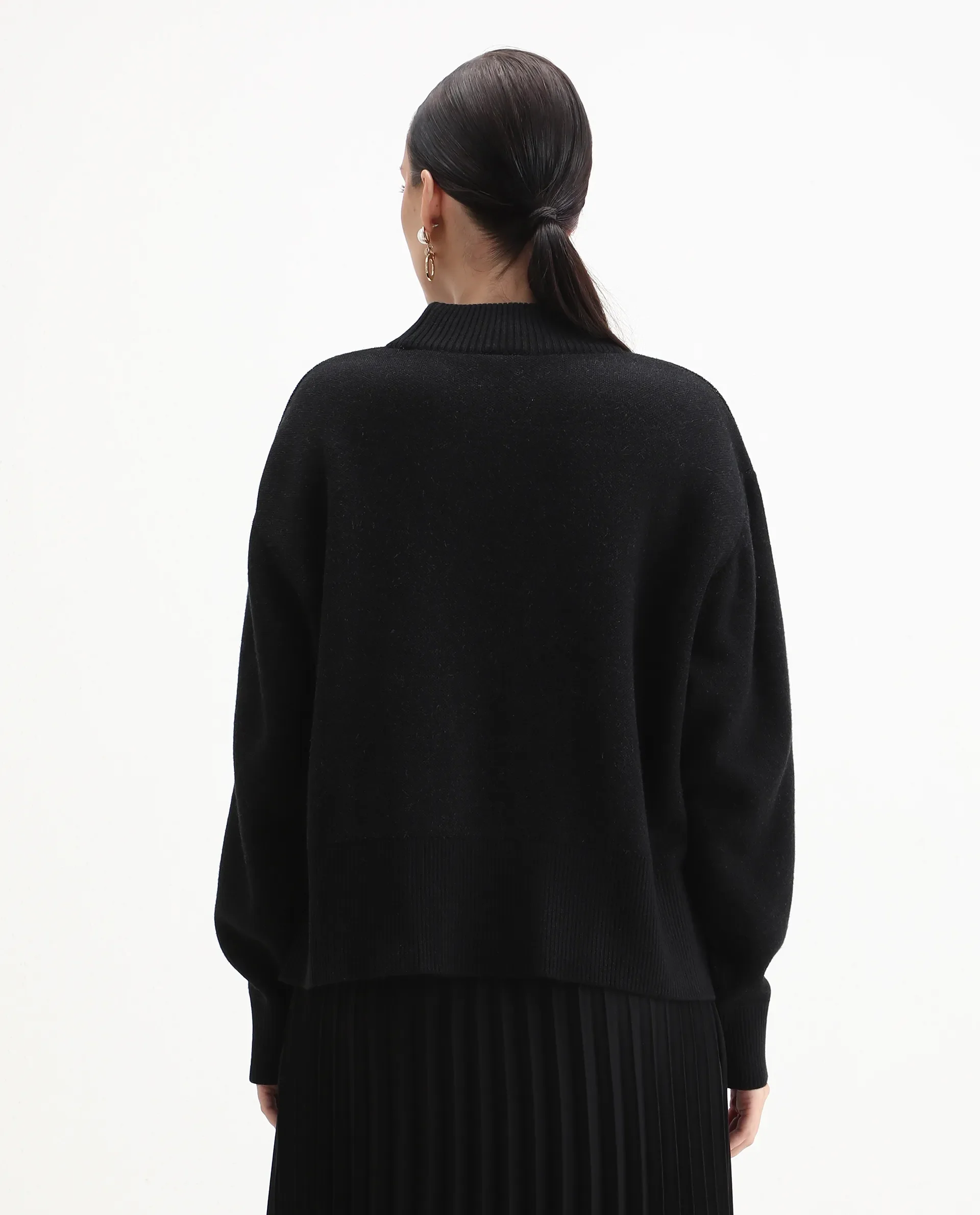 Rareism Women's Blocky Black Acrylic Blend High Neck Relaxed Fit Sweater - Image 7