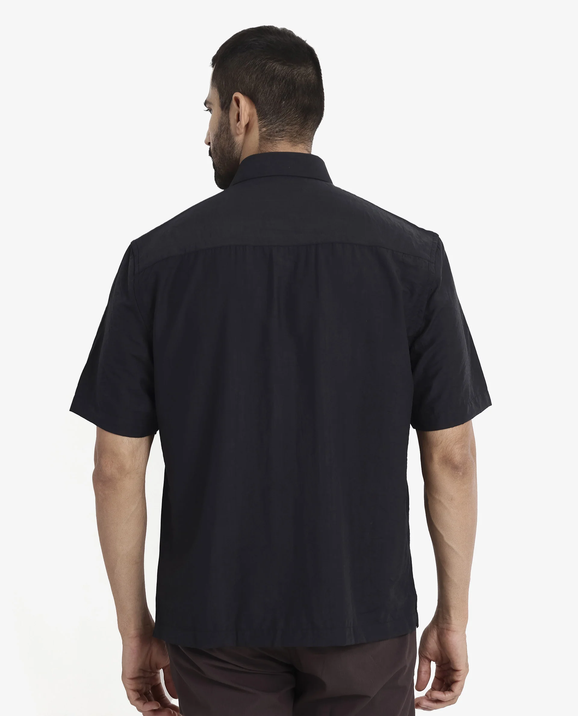 Rare Rabbit Men's Blois Black Viscose Plain Boxy Fit Half Sleeve Collared Shirt - Image 4