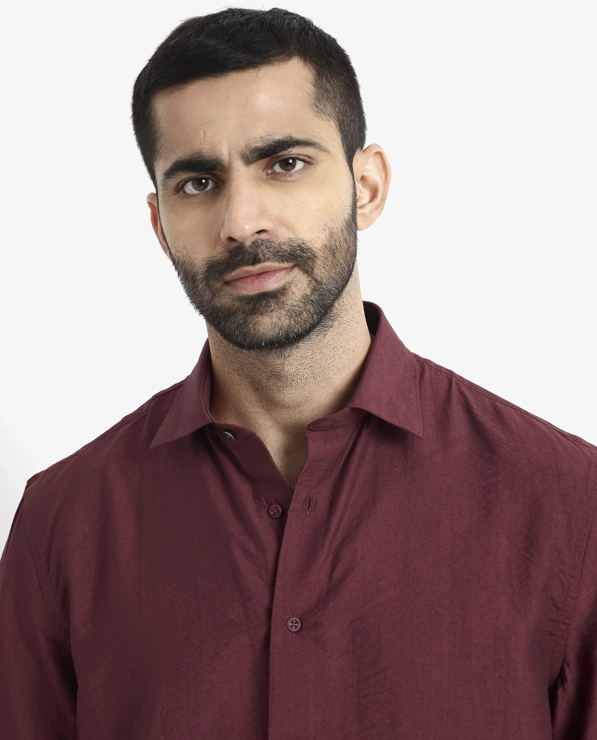 Rare Rabbit Men's Blois Maroon Viscose Plain Boxy Fit Half Sleeve Collared Shirt - Image 5