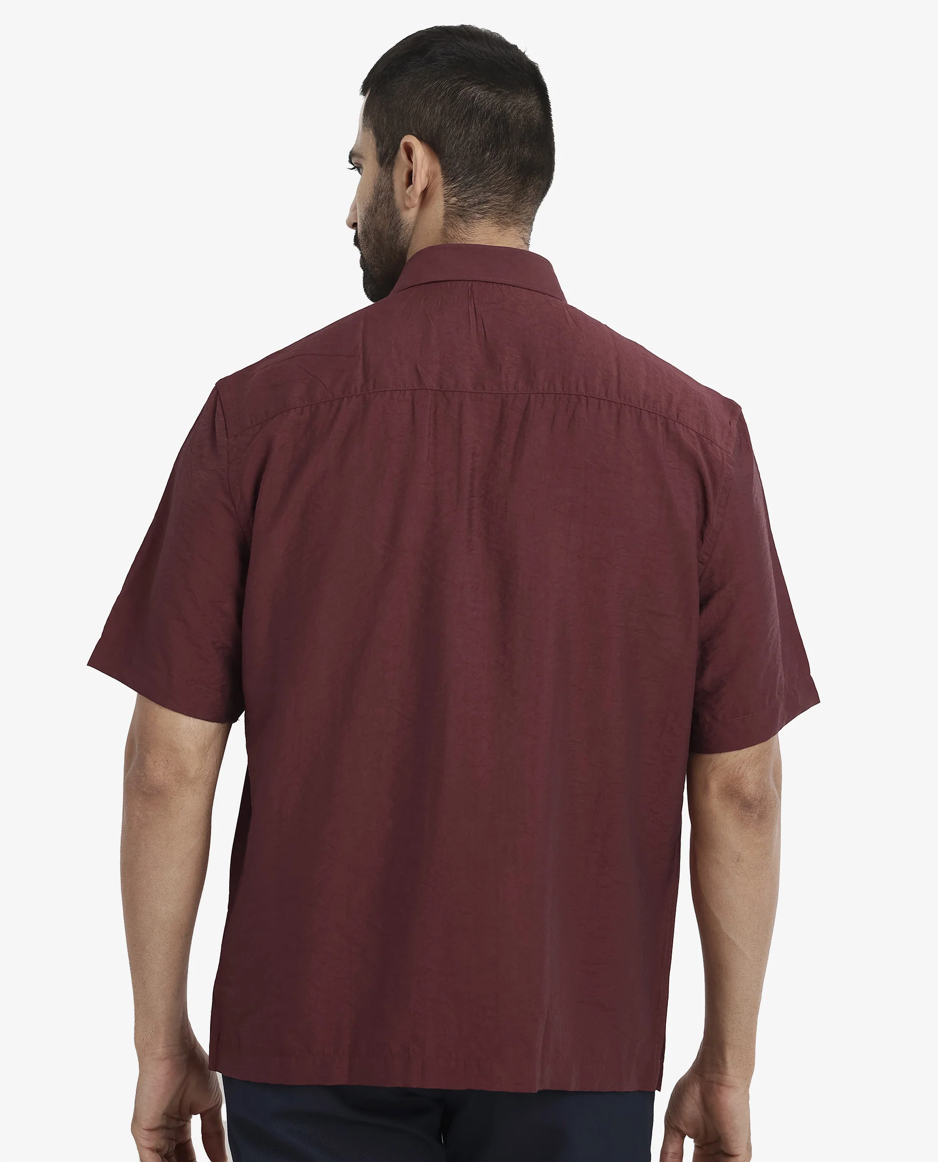 Rare Rabbit Men's Blois Maroon Viscose Plain Boxy Fit Half Sleeve Collared Shirt - Image 8
