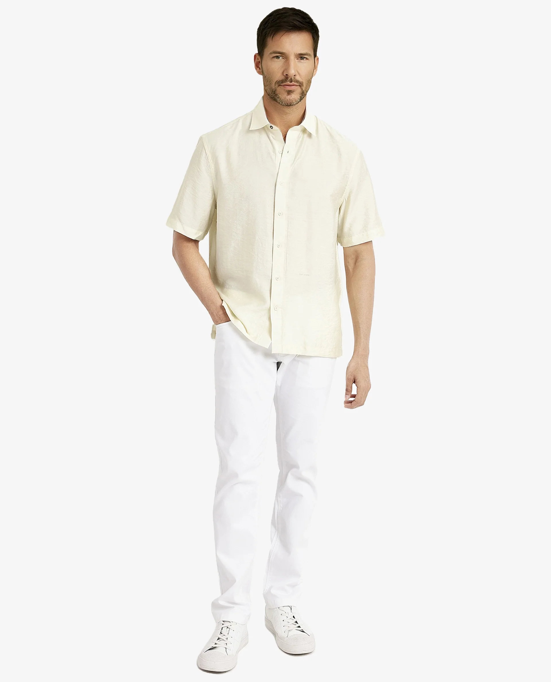 Rare Rabbit Men's Blois Pastel Yellow Viscose Plain Boxy Fit Half Sleeve Collared Shirt - Image 2