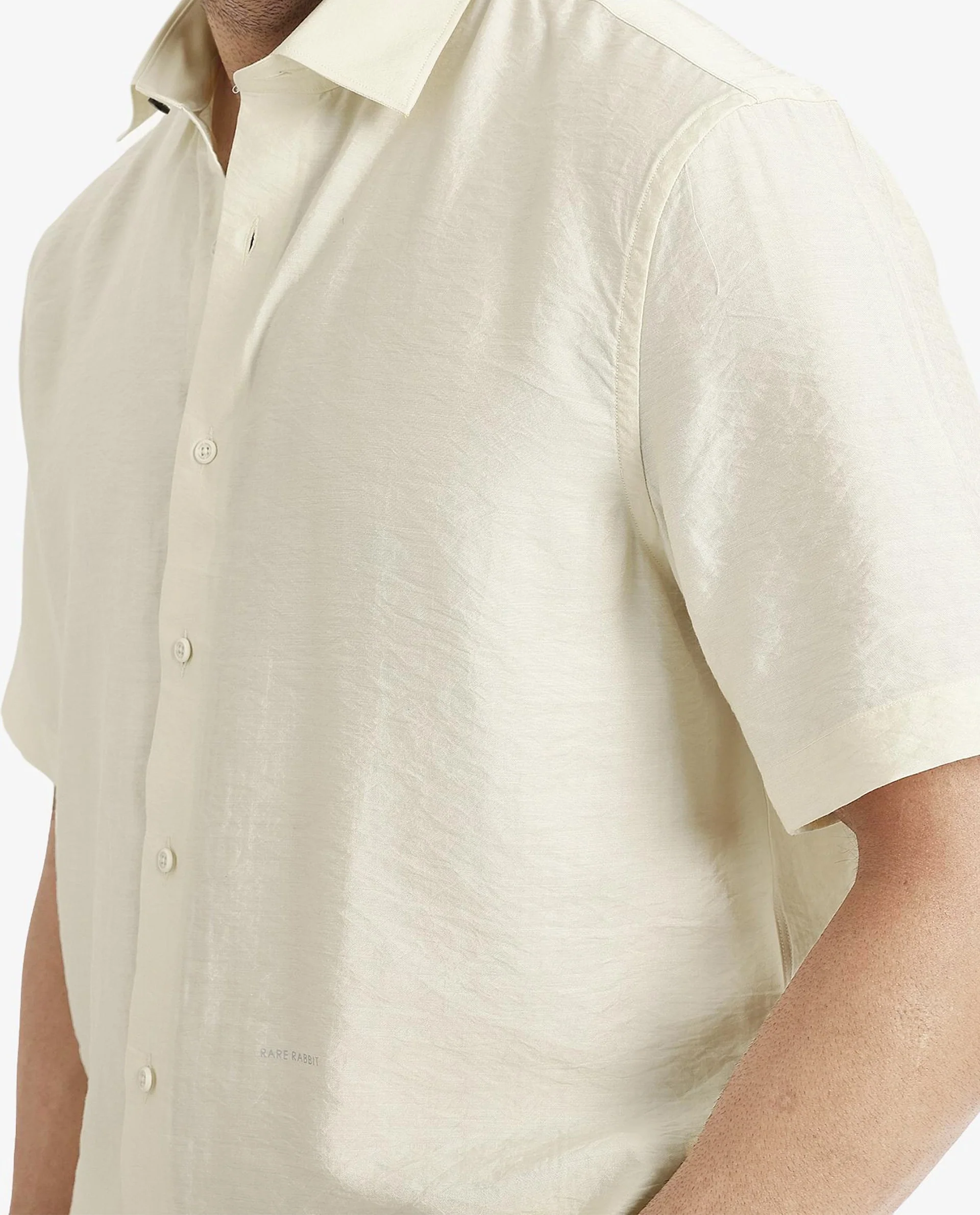 Rare Rabbit Men's Blois Pastel Yellow Viscose Plain Boxy Fit Half Sleeve Collared Shirt - Image 3