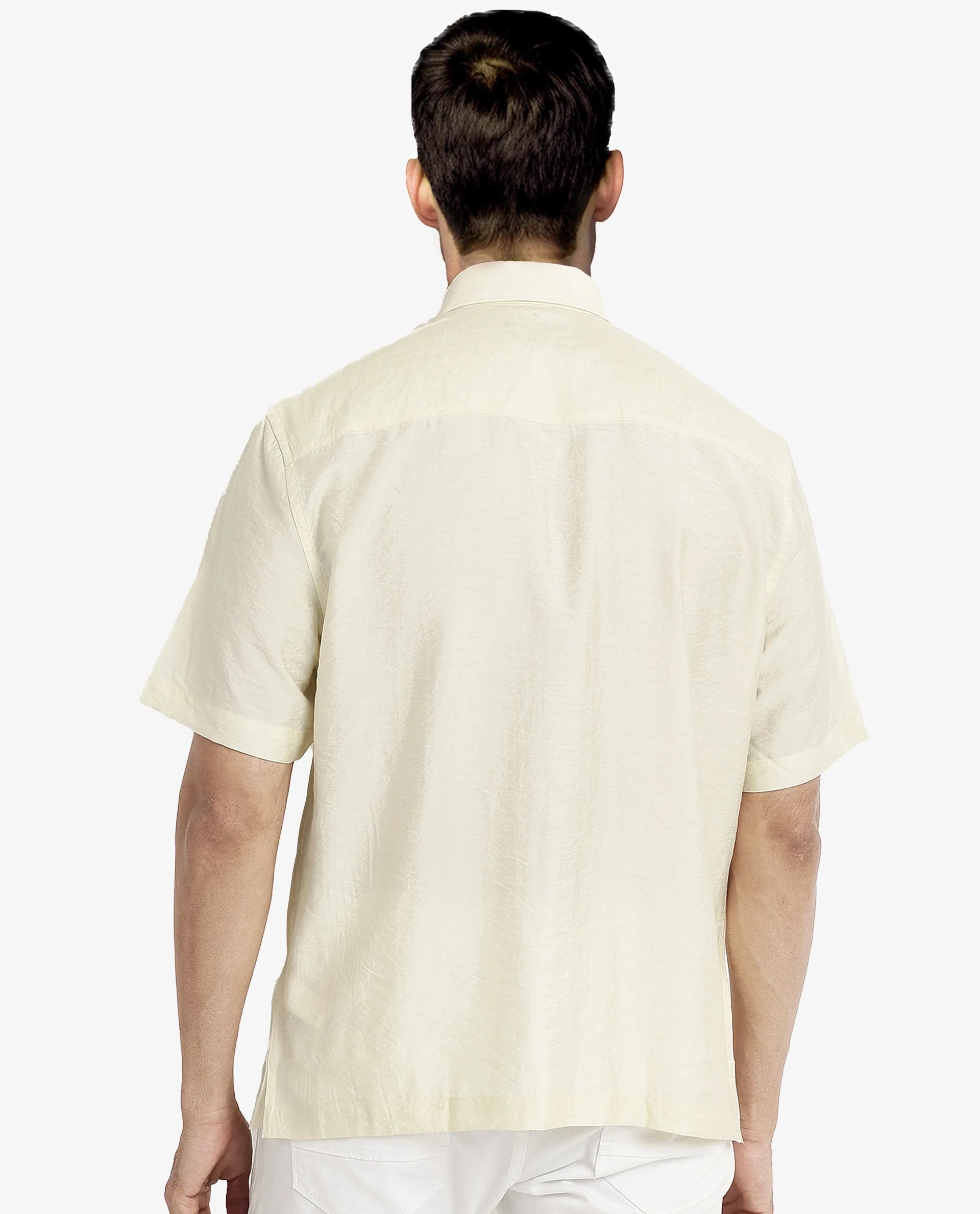 Rare Rabbit Men's Blois Pastel Yellow Viscose Plain Boxy Fit Half Sleeve Collared Shirt - Image 4