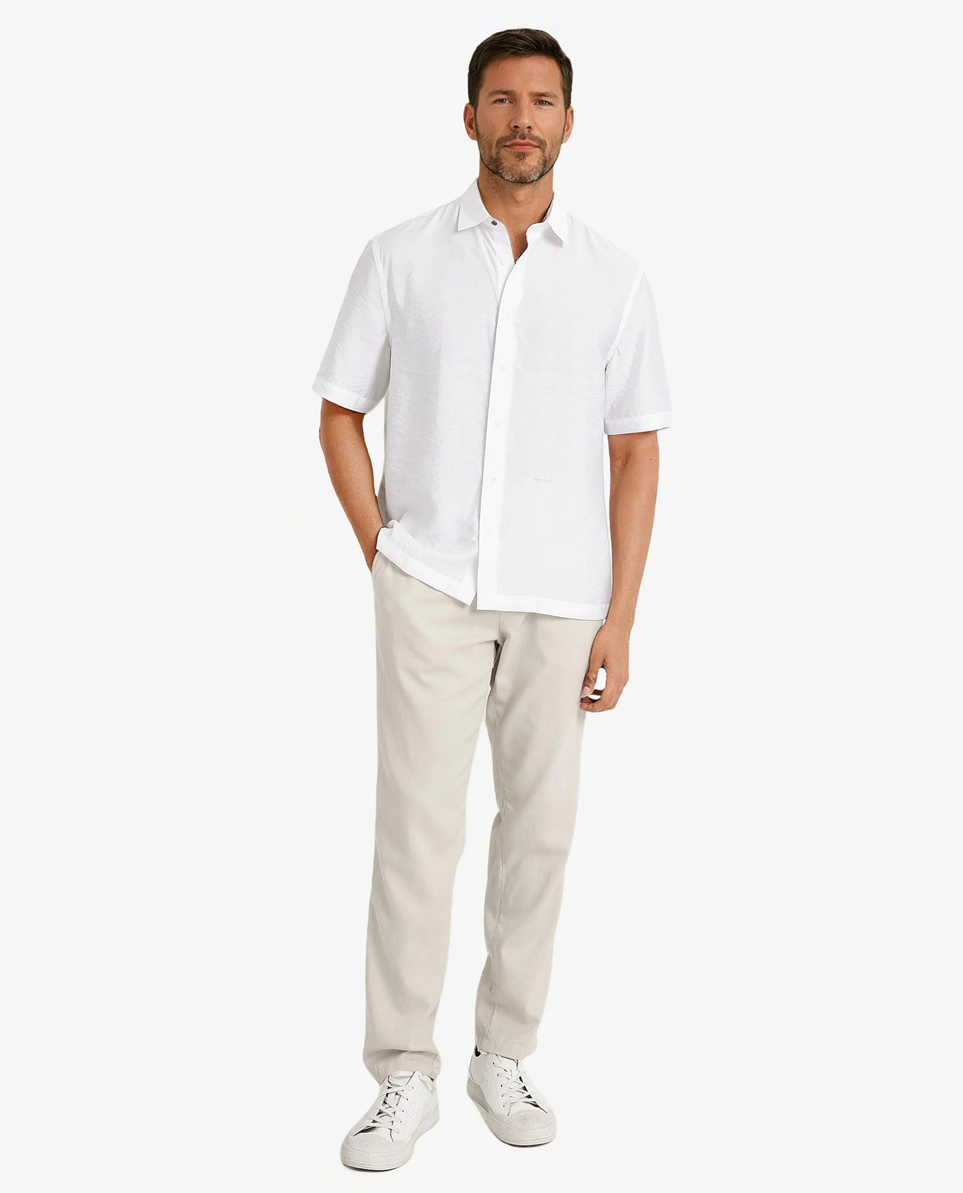 Rare Rabbit Men's Blois White Viscose Plain Boxy Fit Half Sleeve Collared Shirt - Image 2