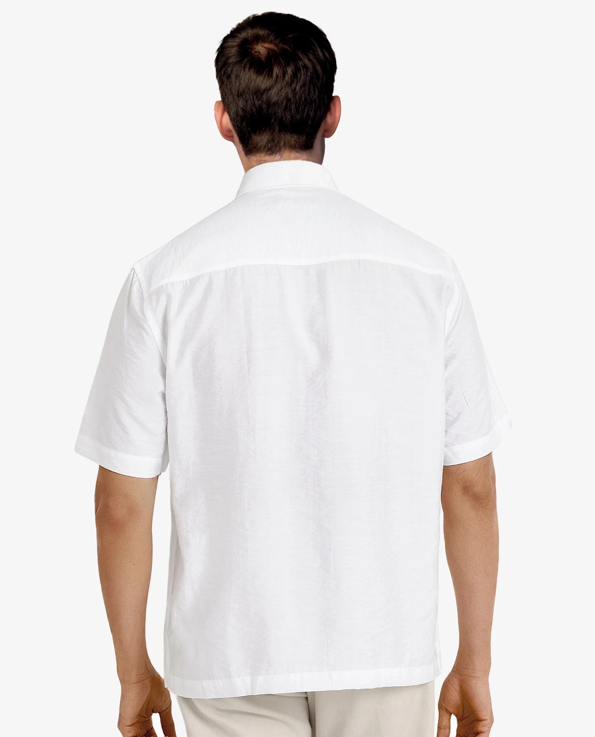 Rare Rabbit Men's Blois White Viscose Plain Boxy Fit Half Sleeve Collared Shirt - Image 4