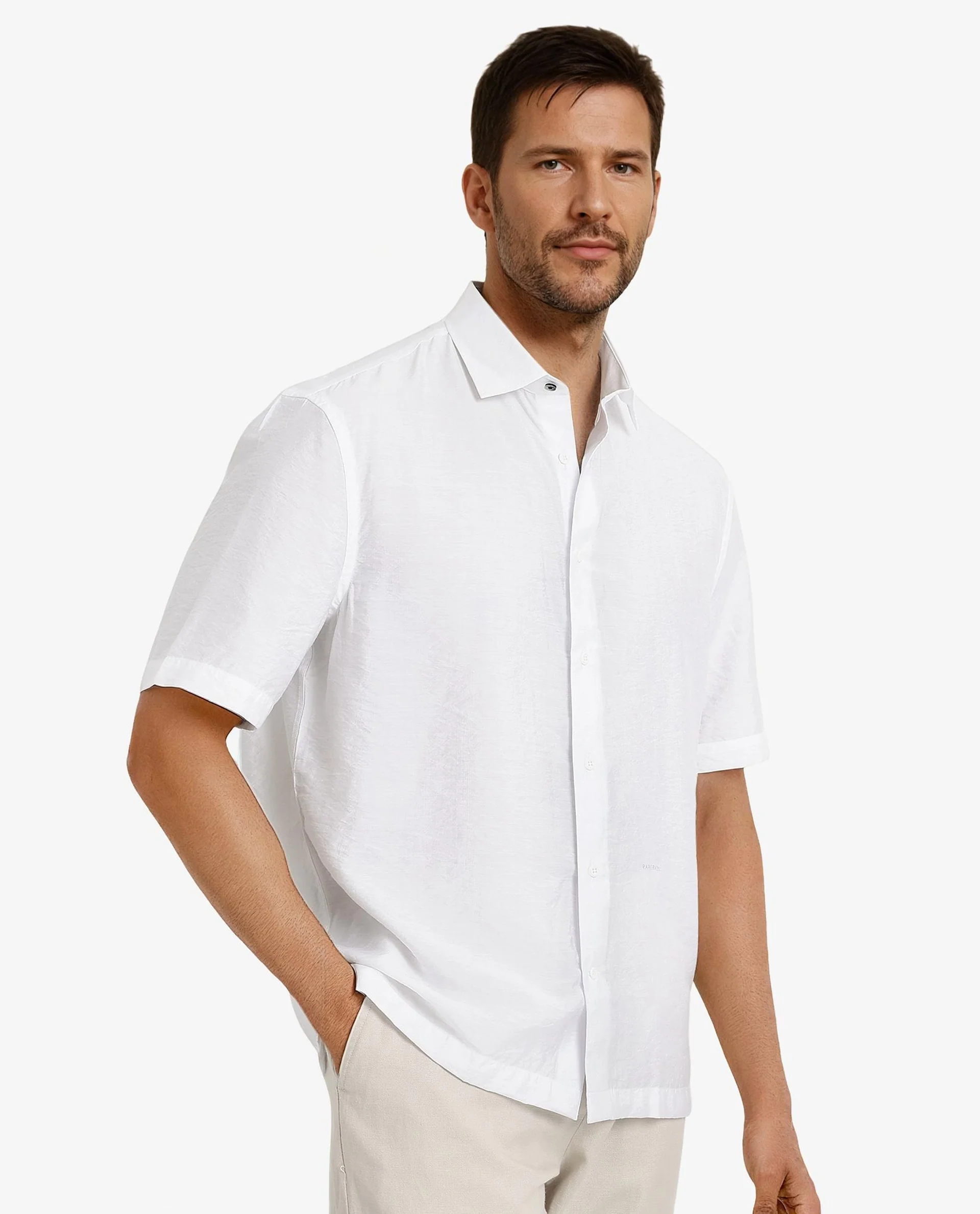 Rare Rabbit Men's Blois White Viscose Plain Boxy Fit Half Sleeve Collared Shirt - Image 6