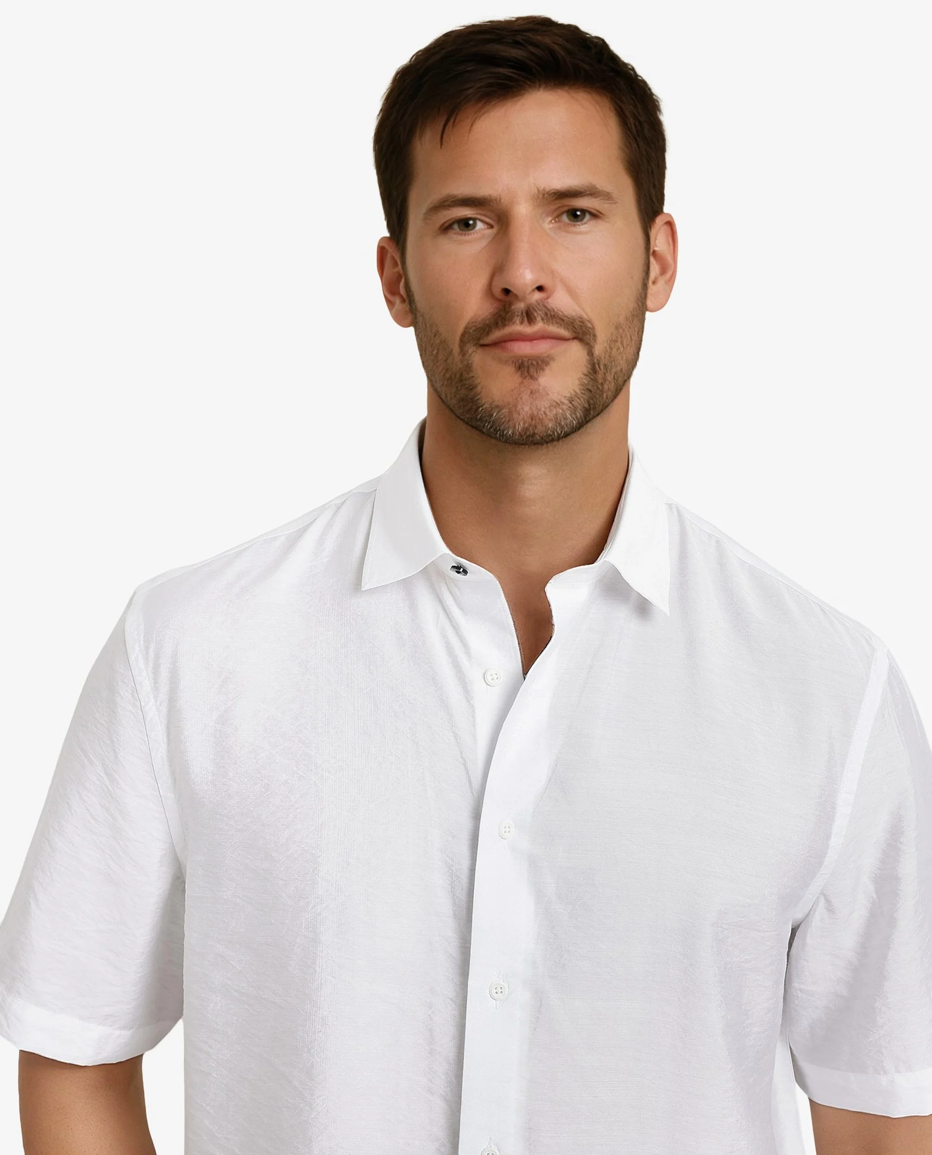 Rare Rabbit Men's Blois White Viscose Plain Boxy Fit Half Sleeve Collared Shirt - Image 7