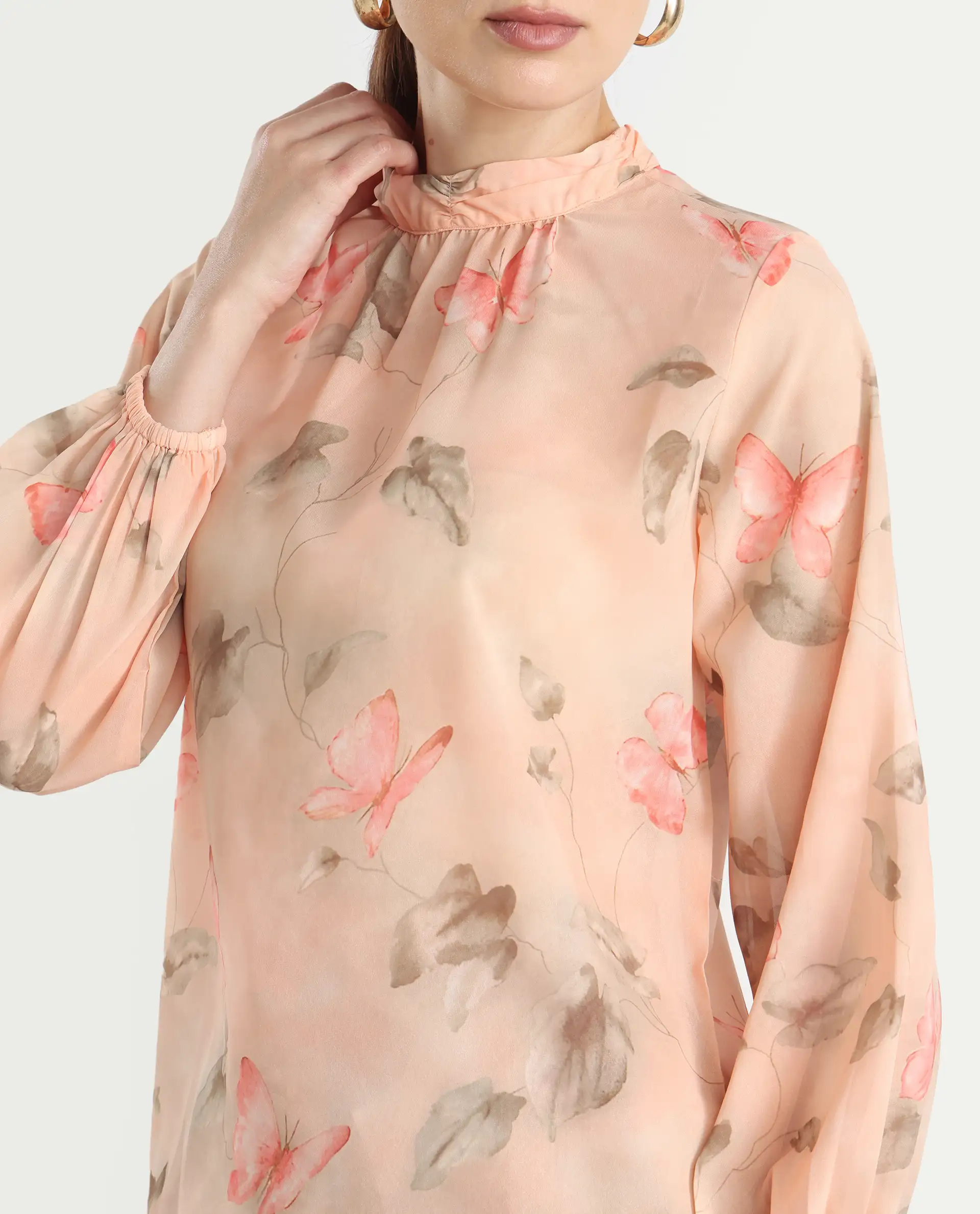 Rareism Women's Blois Multi Polyester High Neck Object Print Bishop Sleeve Regular Fit Top - Image 5