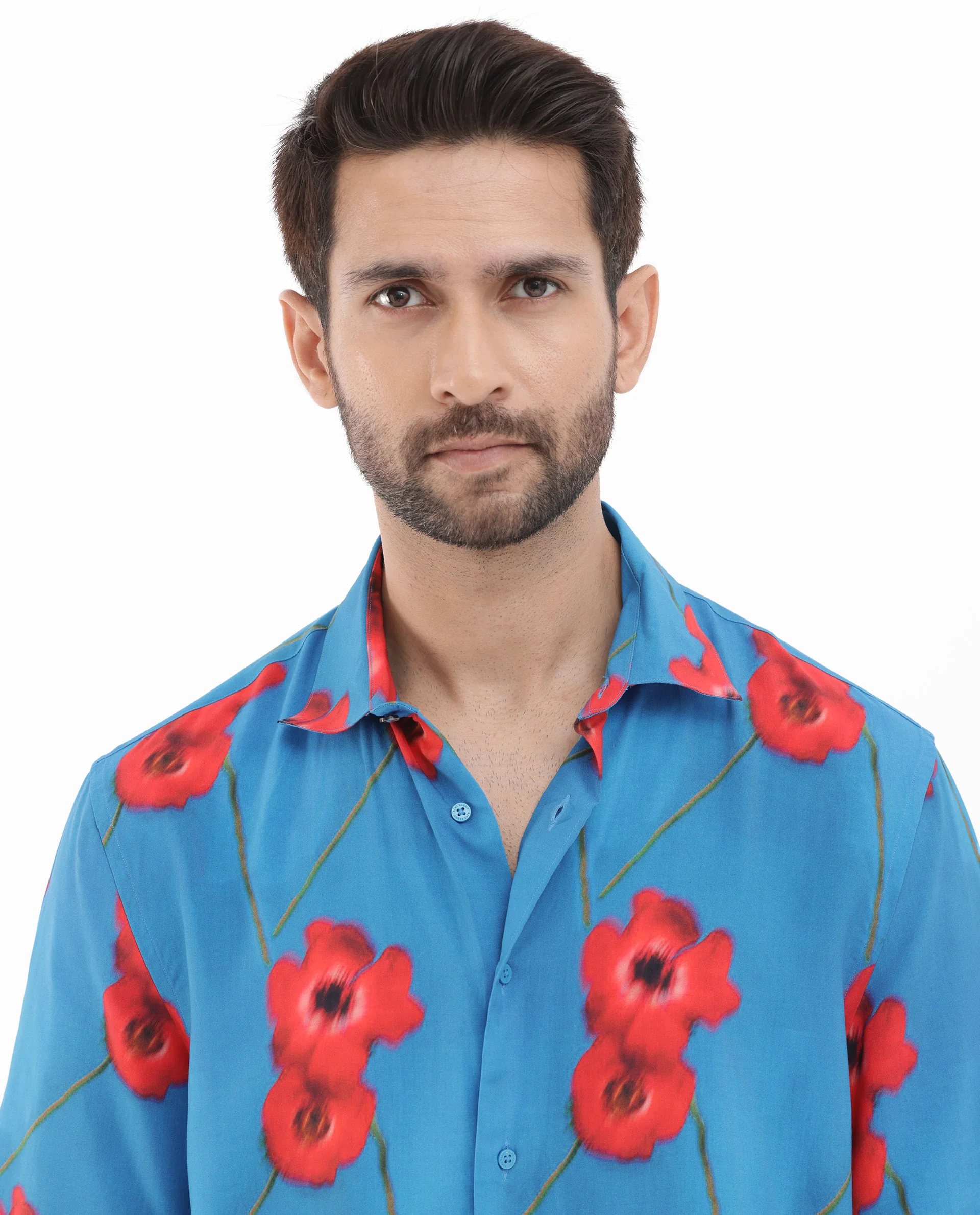 Rare Rabbit Men's Bloomer Flouroscent Blue Viscose Floral Print Boxy Fit Half Sleeve Collared Shirt - Image 5