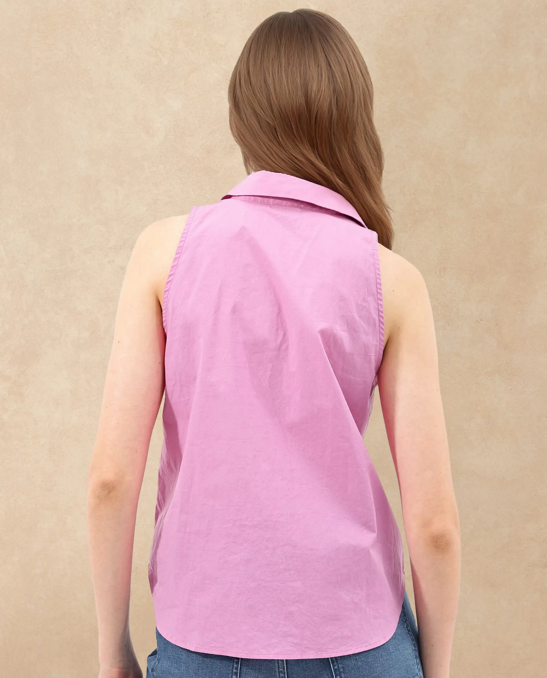 Rareism Women's Blumoon Pink Cotton Drop Collar Plain Sleeveless Relaxed Fit Top - Image 6
