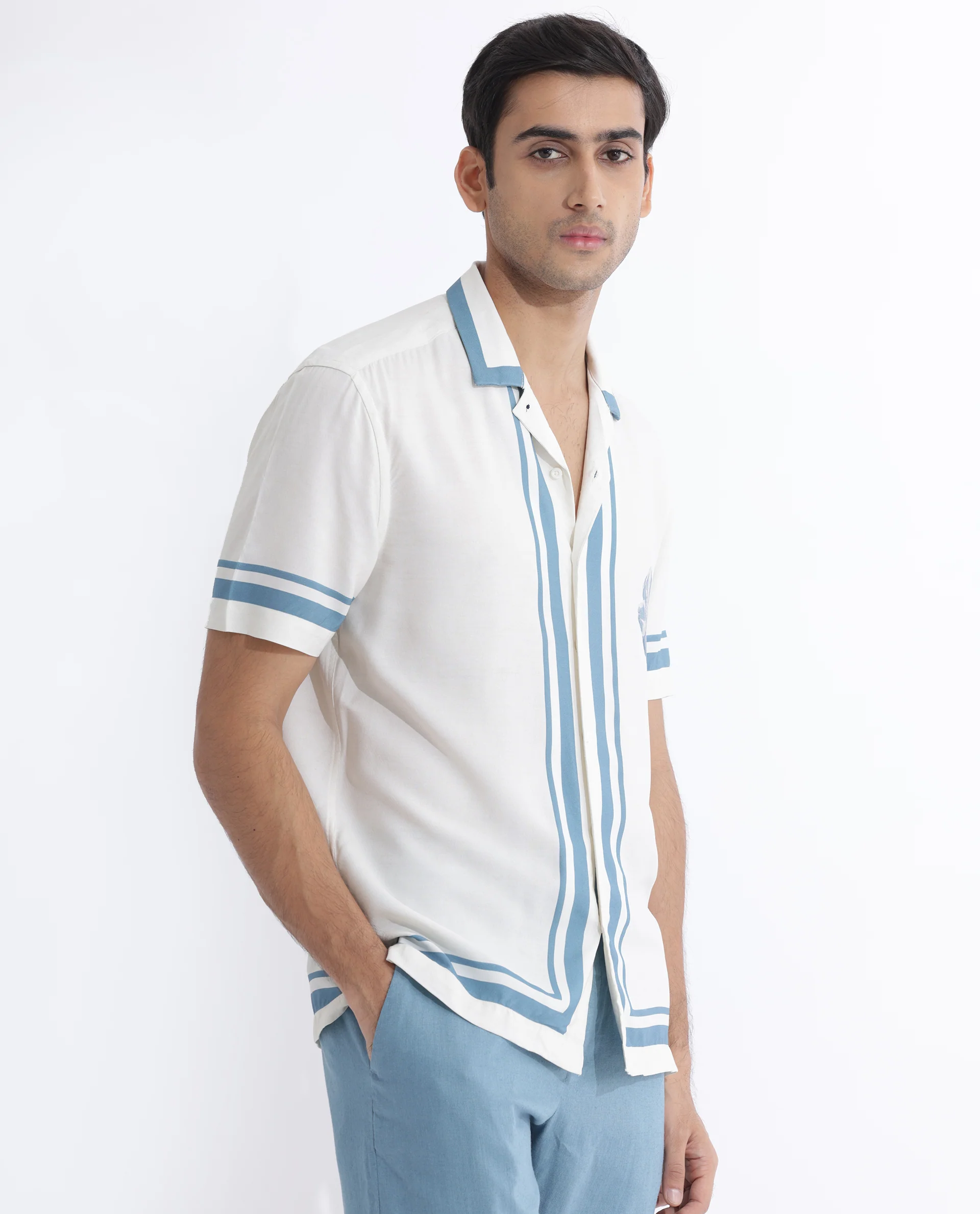 Rare Rabbit Men's Bluna Off White Viscose Floral Print Regular Fit Half Sleeve Cuban Collar Shirt - Image 4