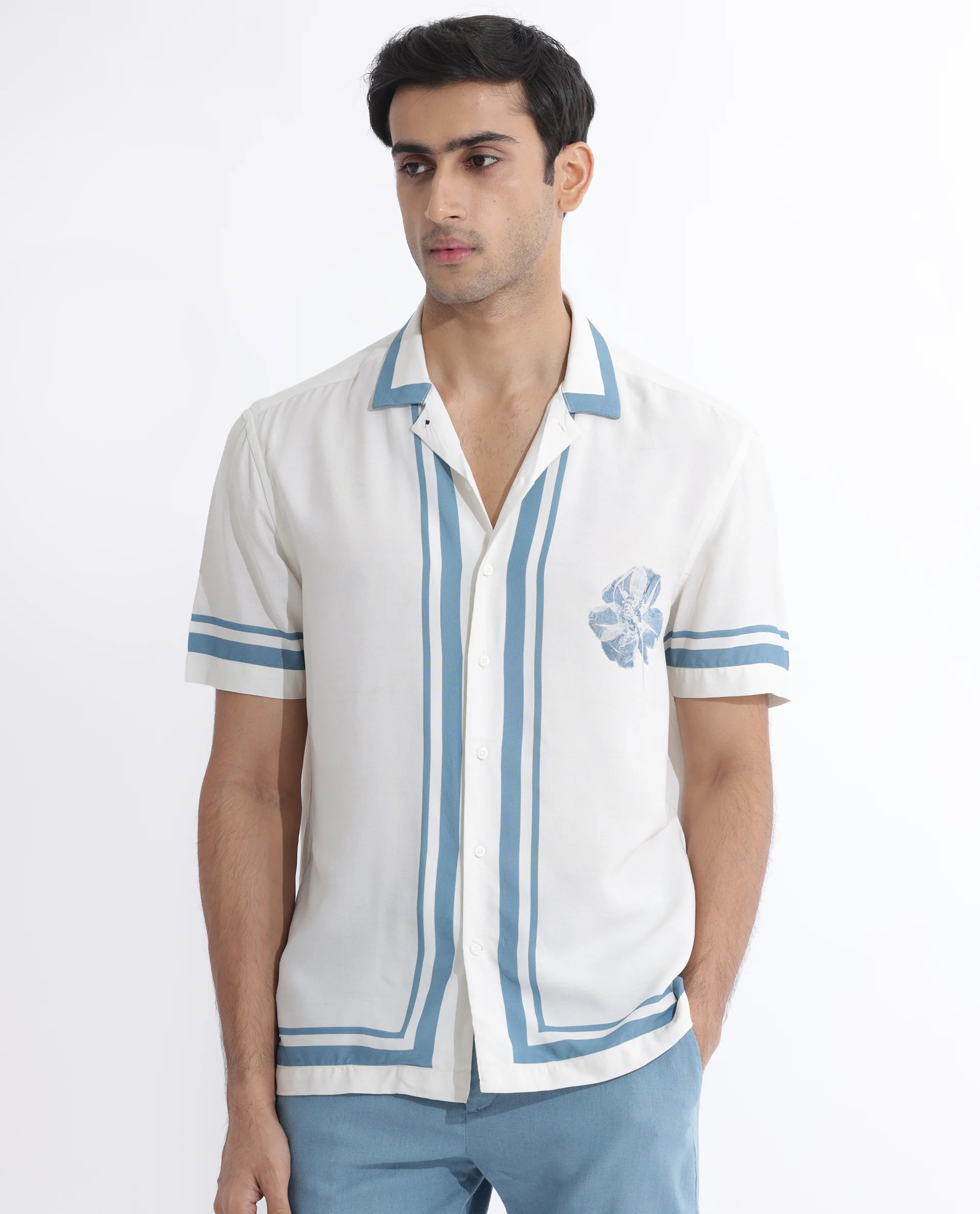 Rare Rabbit Men's Bluna Off White Viscose Floral Print Regular Fit Half Sleeve Cuban Collar Shirt - Image 5