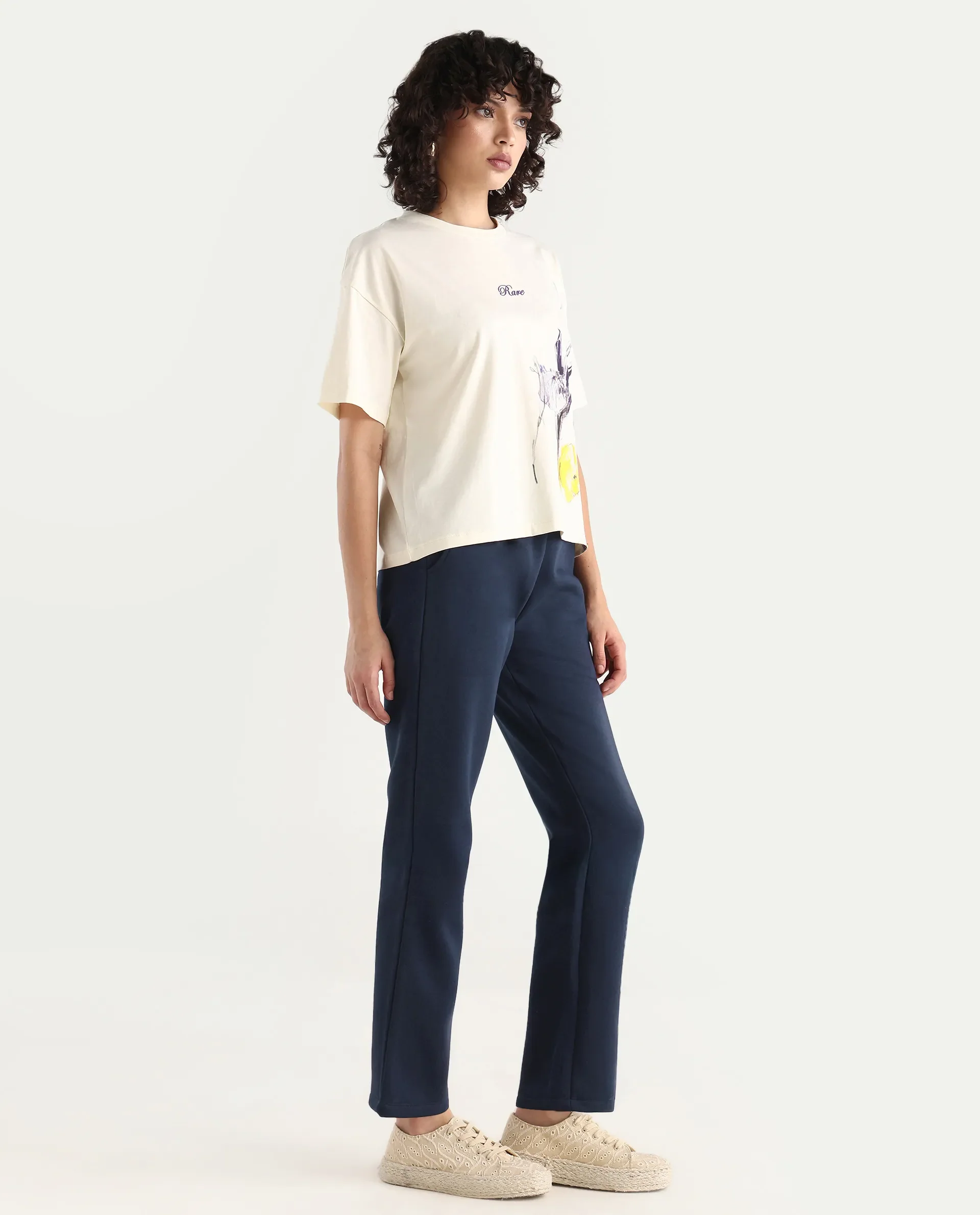 Rareism Women's Blunt Navy Cotton Blend Plain Ankle Length Regular Fit Track Pant - Image 6