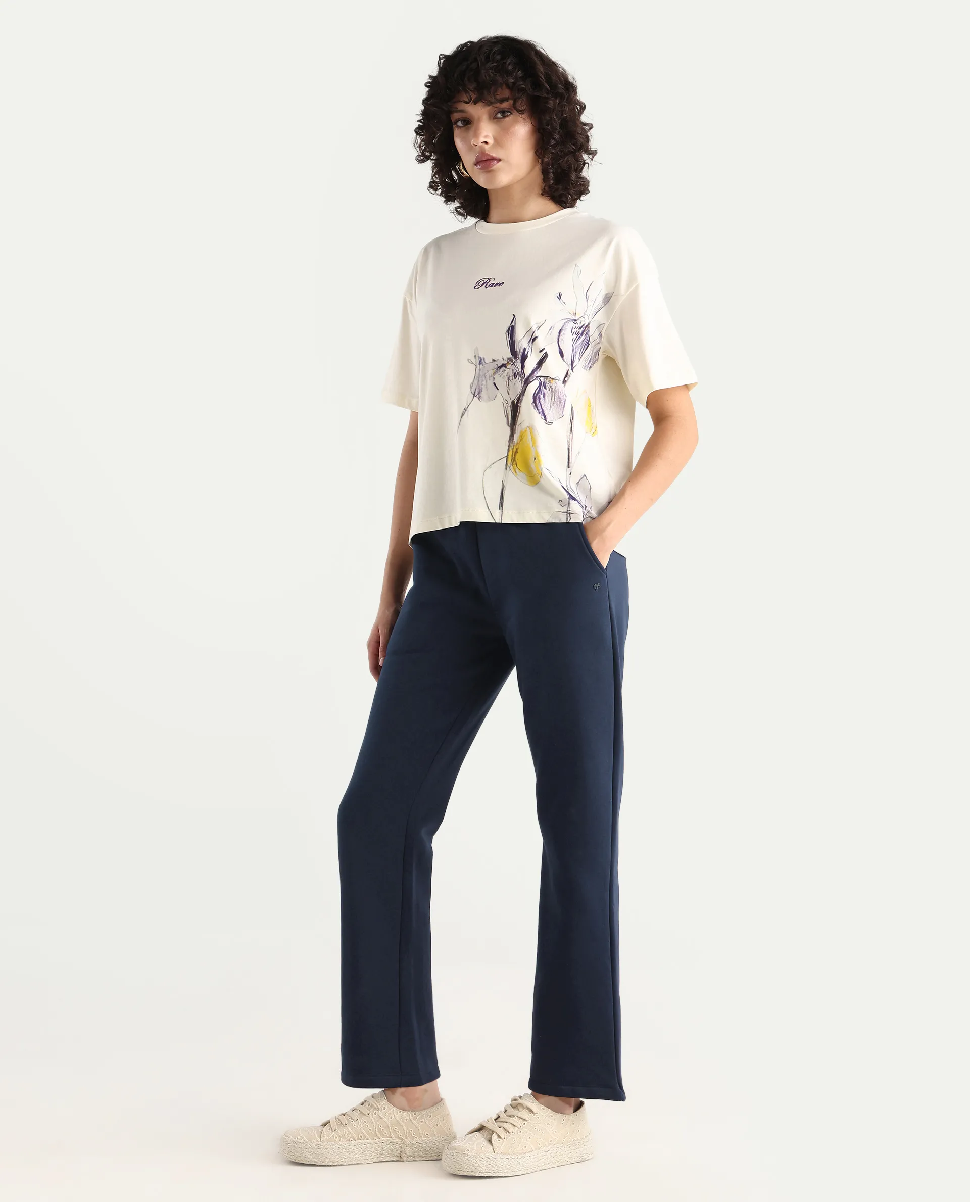 Rareism Women's Blunt Navy Cotton Blend Plain Ankle Length Regular Fit Track Pant - Image 7