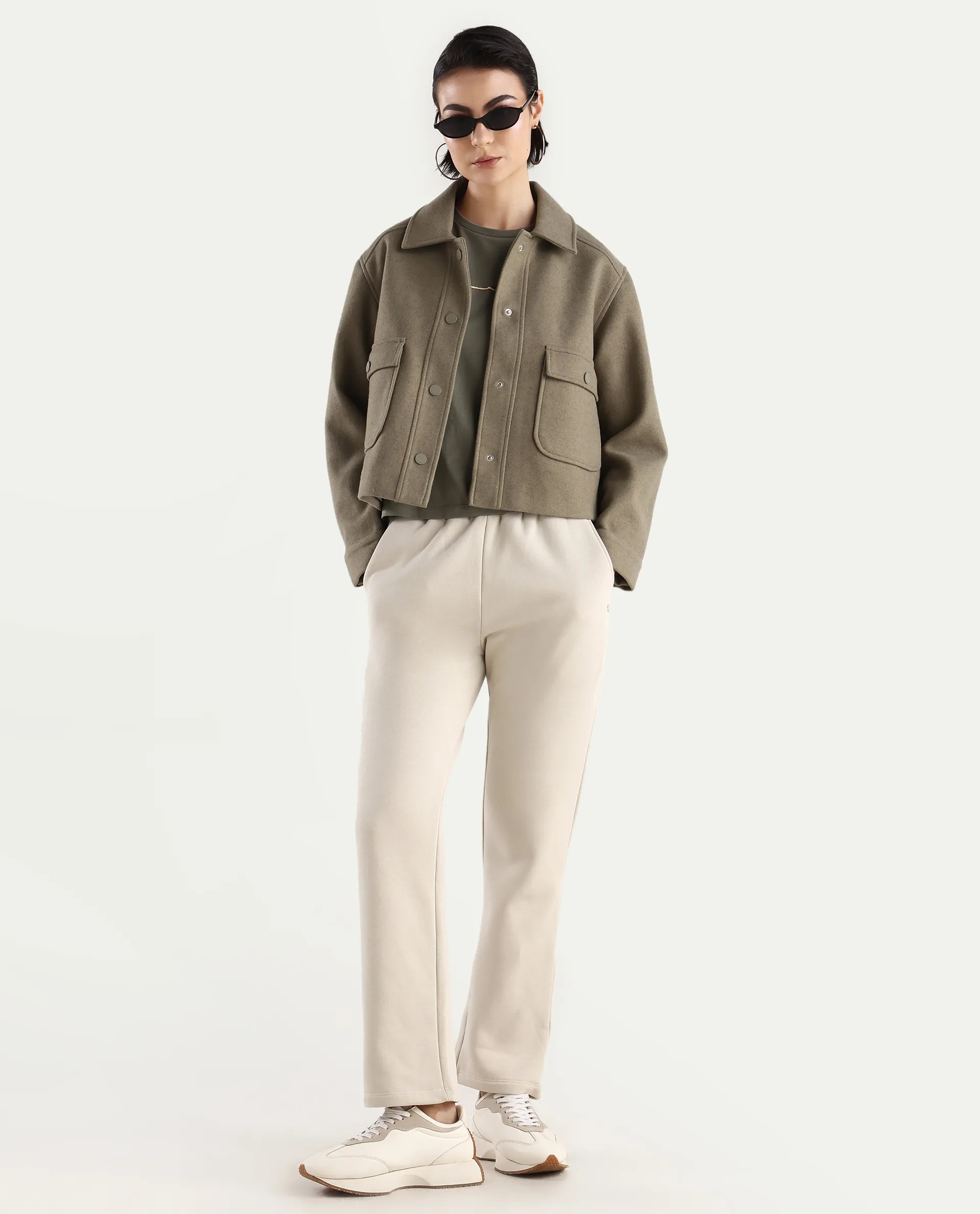 Rareism Women's Blunt Off White Cotton Blend Plain Ankle Length Straight Fit Track Pant