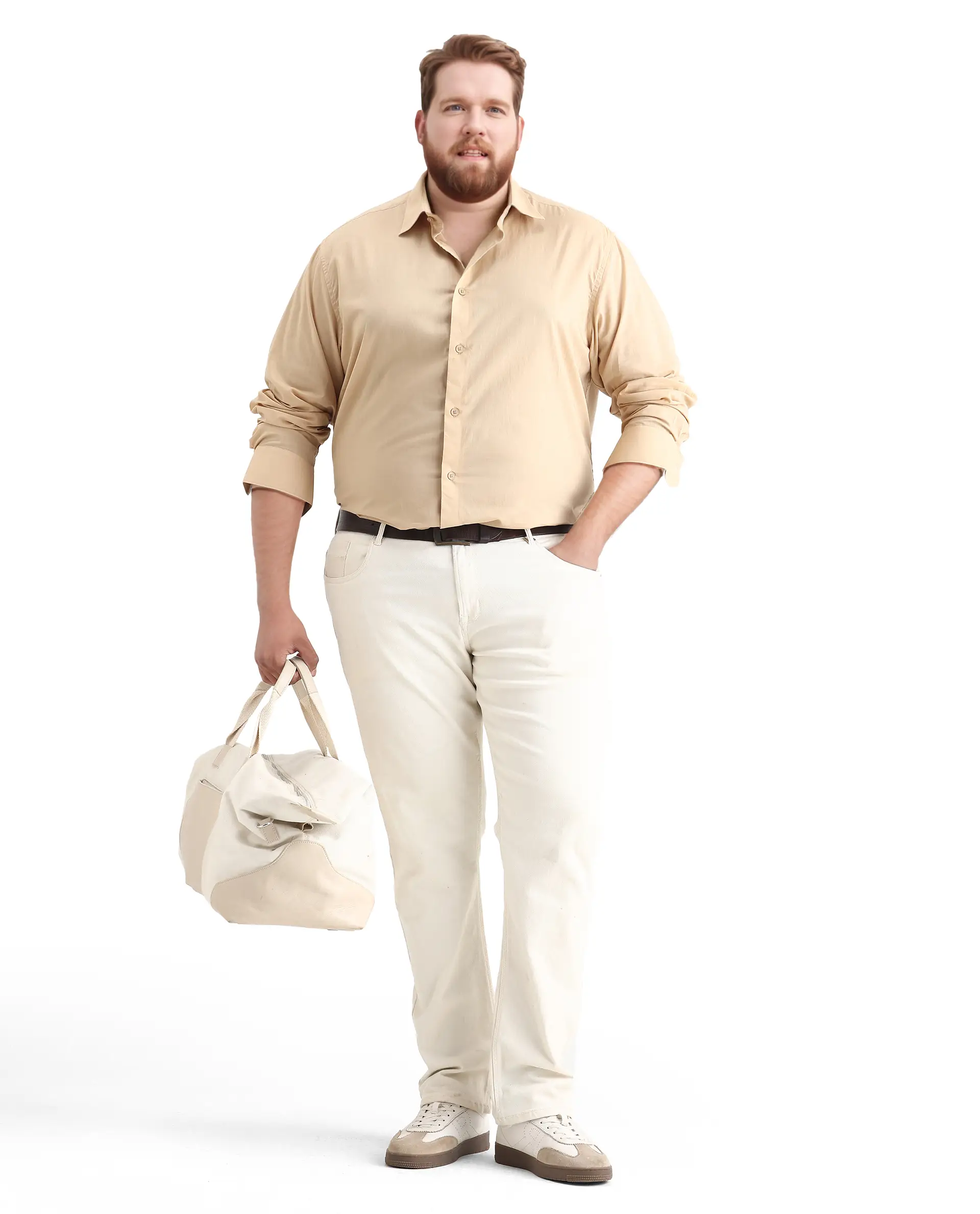 Rare Rabbit Men's Blush Big Beige Cotton Fabric Full Sleeve Collared Neck Plain Shirt - Image 2