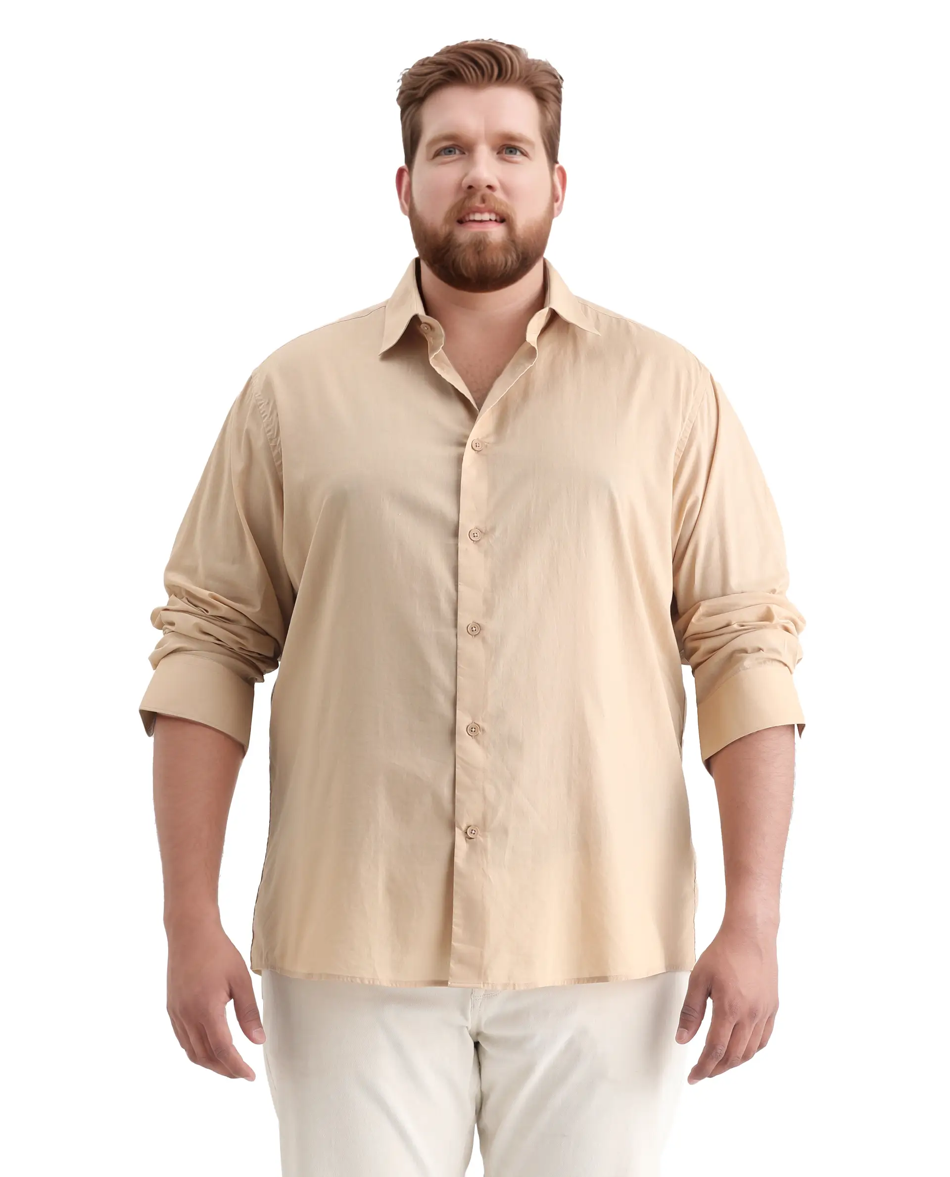 Rare Rabbit Men's Blush Big Beige Cotton Fabric Full Sleeve Collared Neck Plain Shirt - Image 3