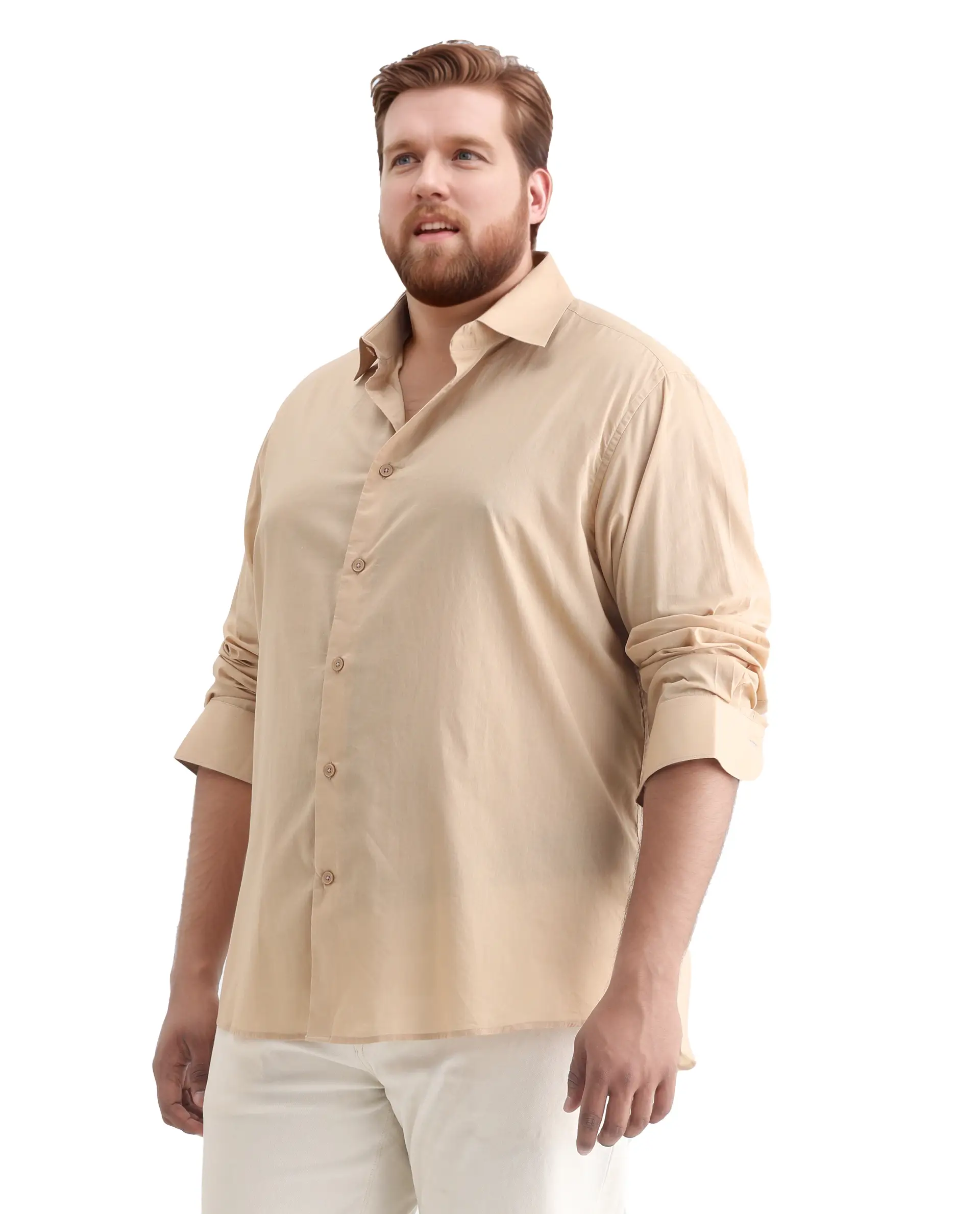 Rare Rabbit Men's Blush Big Beige Cotton Fabric Full Sleeve Collared Neck Plain Shirt - Image 4