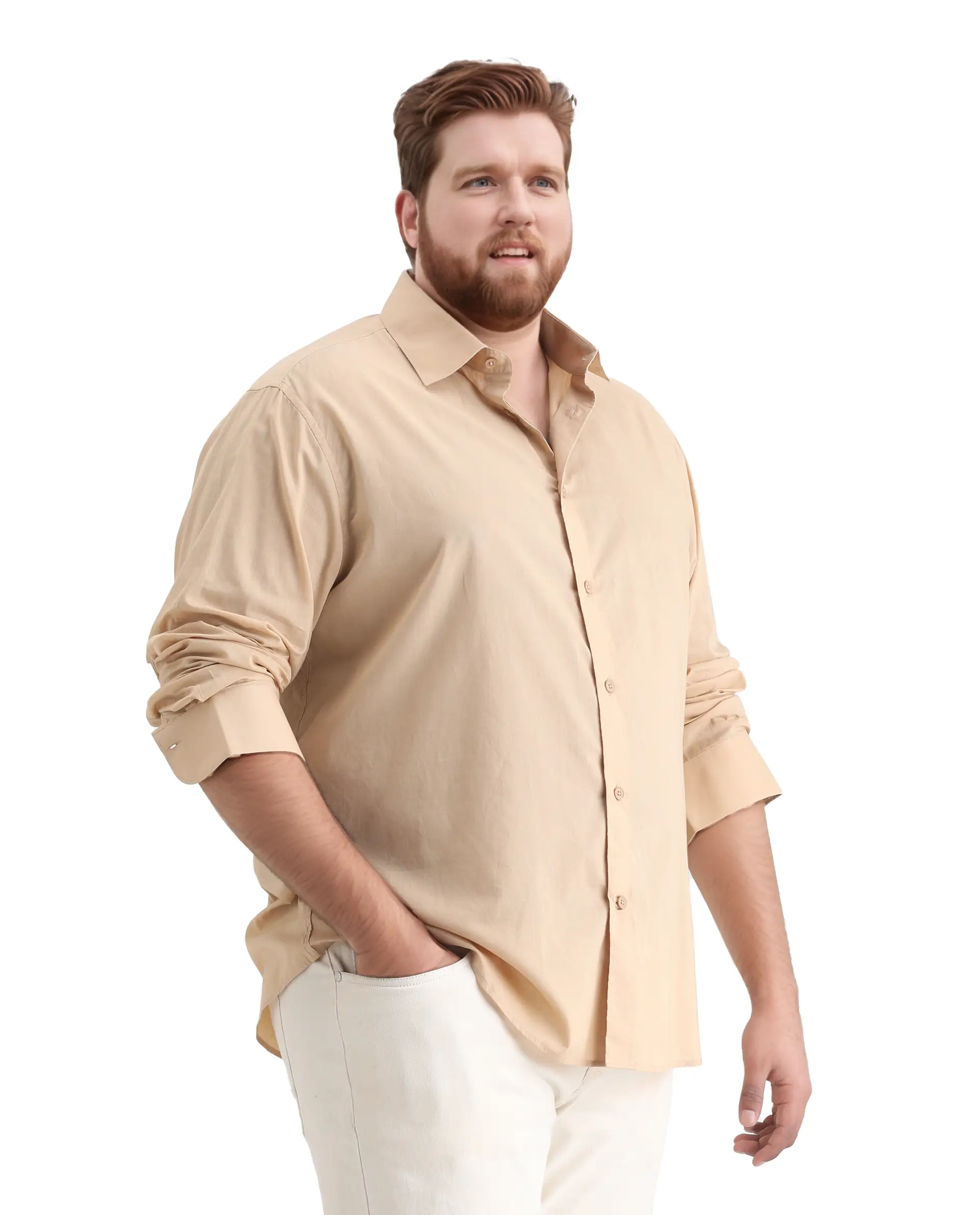 Rare Rabbit Men's Blush Big Beige Cotton Fabric Full Sleeve Collared Neck Plain Shirt - Image 5