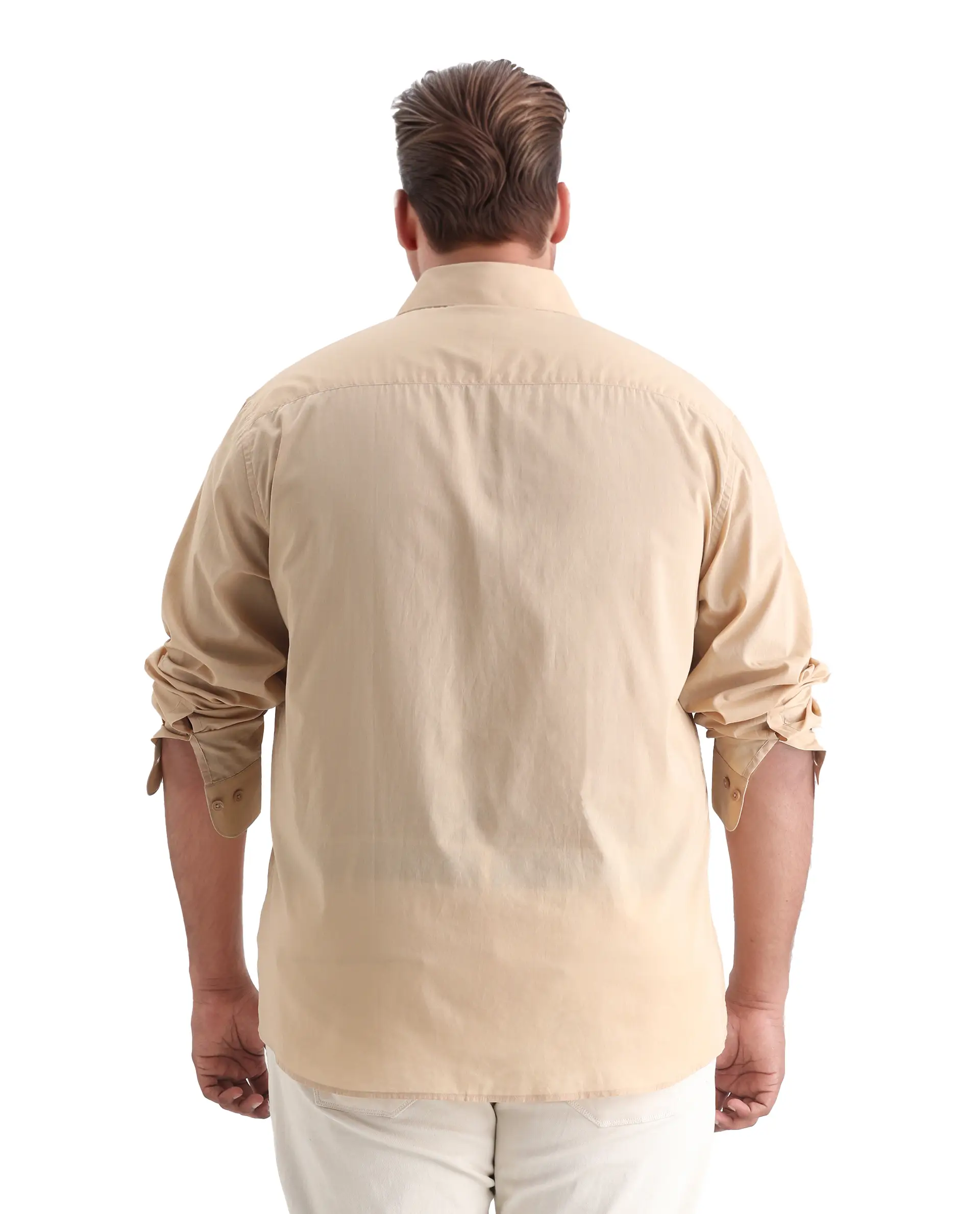 Rare Rabbit Men's Blush Big Beige Cotton Fabric Full Sleeve Collared Neck Plain Shirt - Image 6