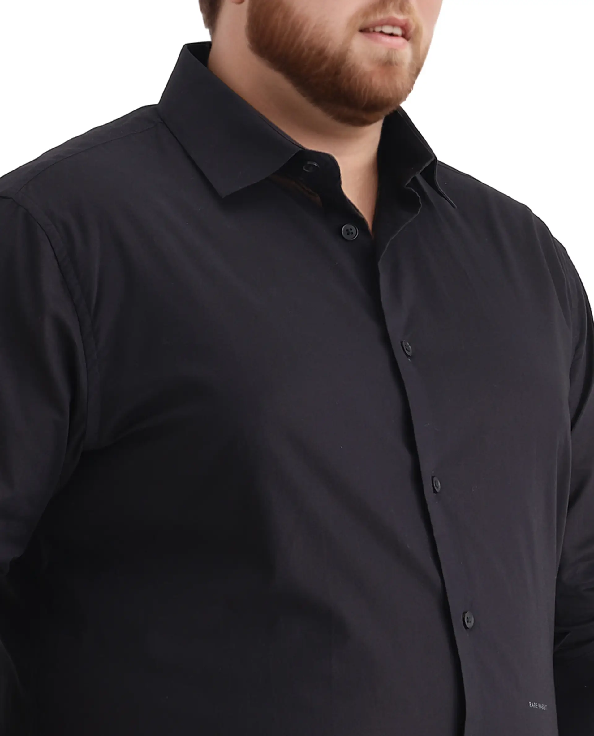 Rare Rabbit Men's Blush Big Black Cotton Fabric Full Sleeve Collared Neck Plain Shirt - Image 3