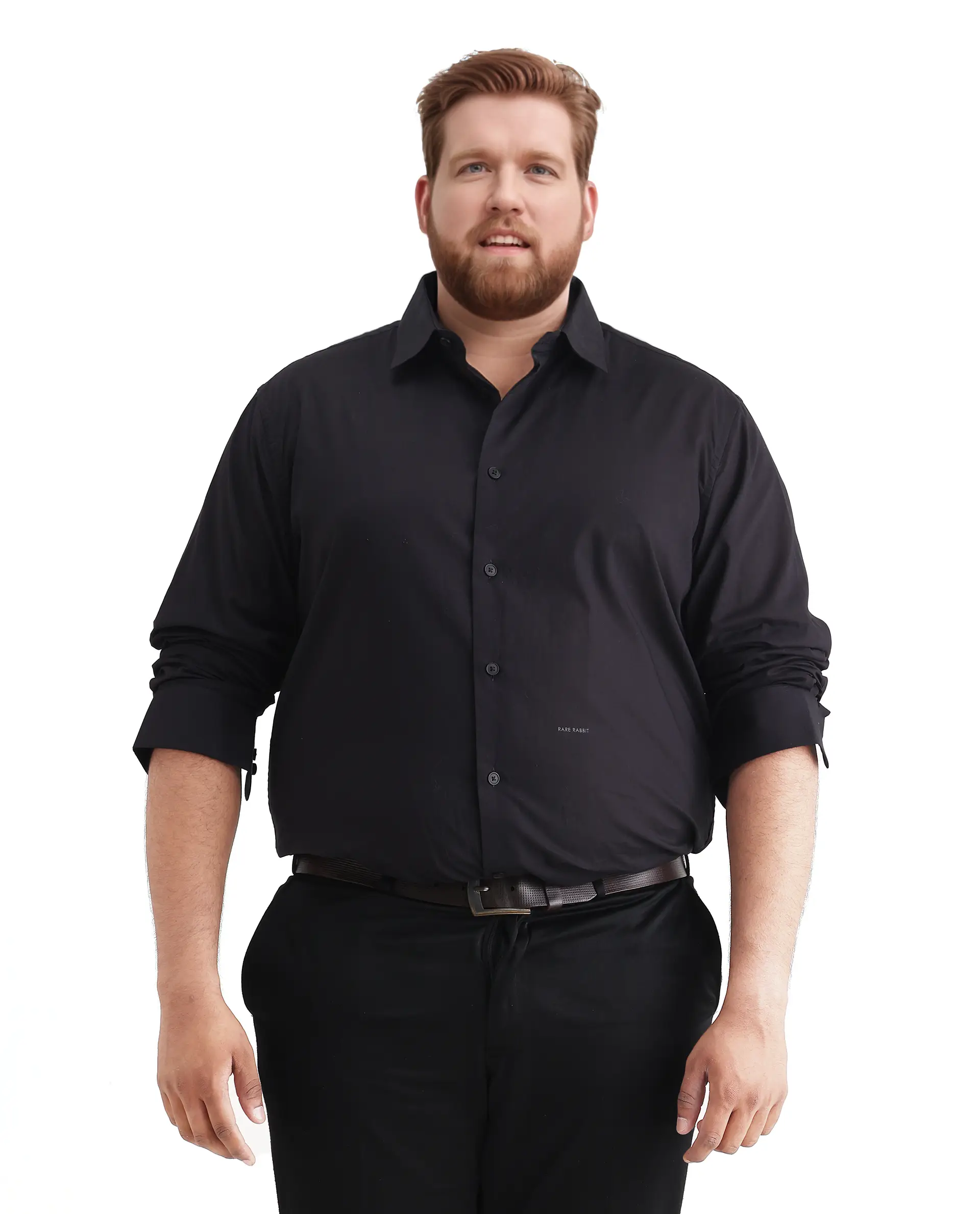 Rare Rabbit Men's Blush Big Black Cotton Fabric Full Sleeve Collared Neck Plain Shirt - Image 4