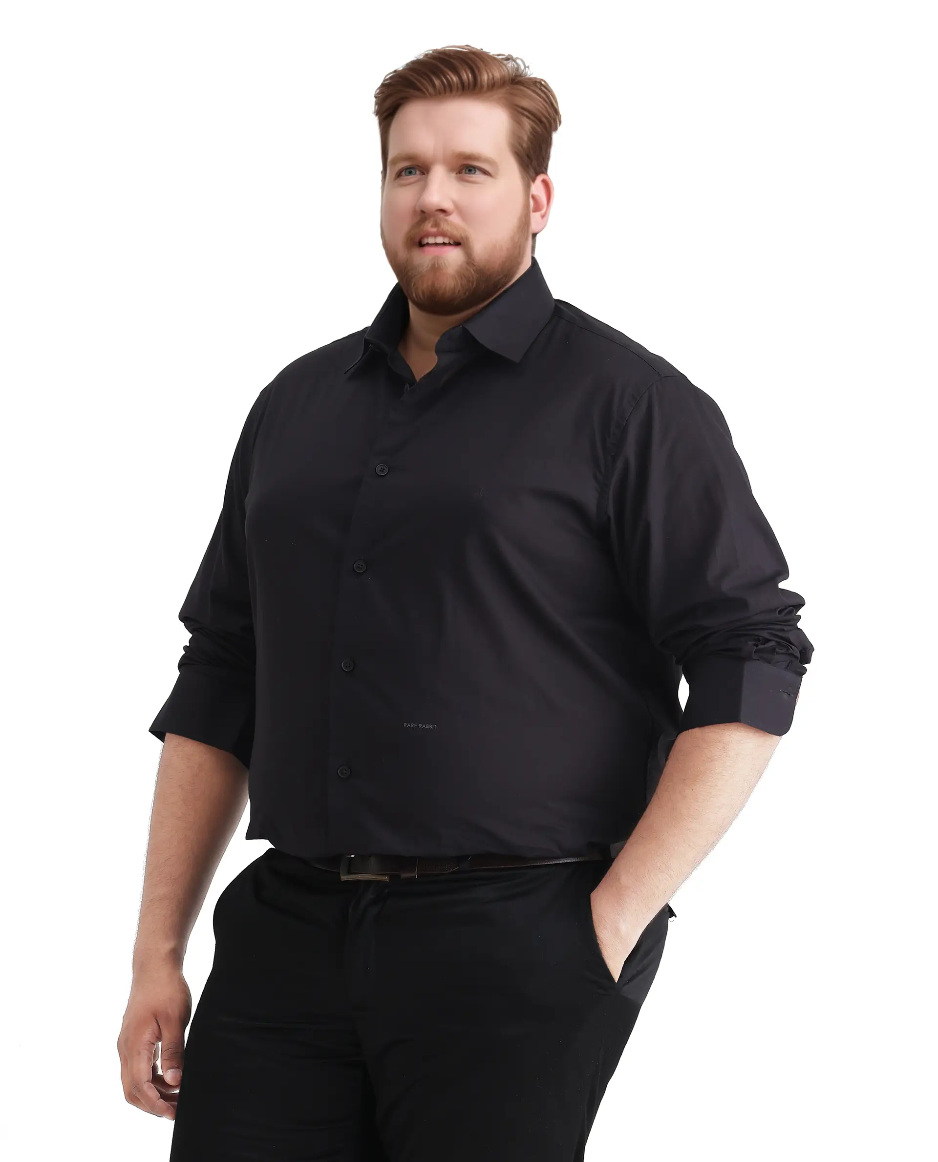 Rare Rabbit Men's Blush Big Black Cotton Fabric Full Sleeve Collared Neck Plain Shirt - Image 5
