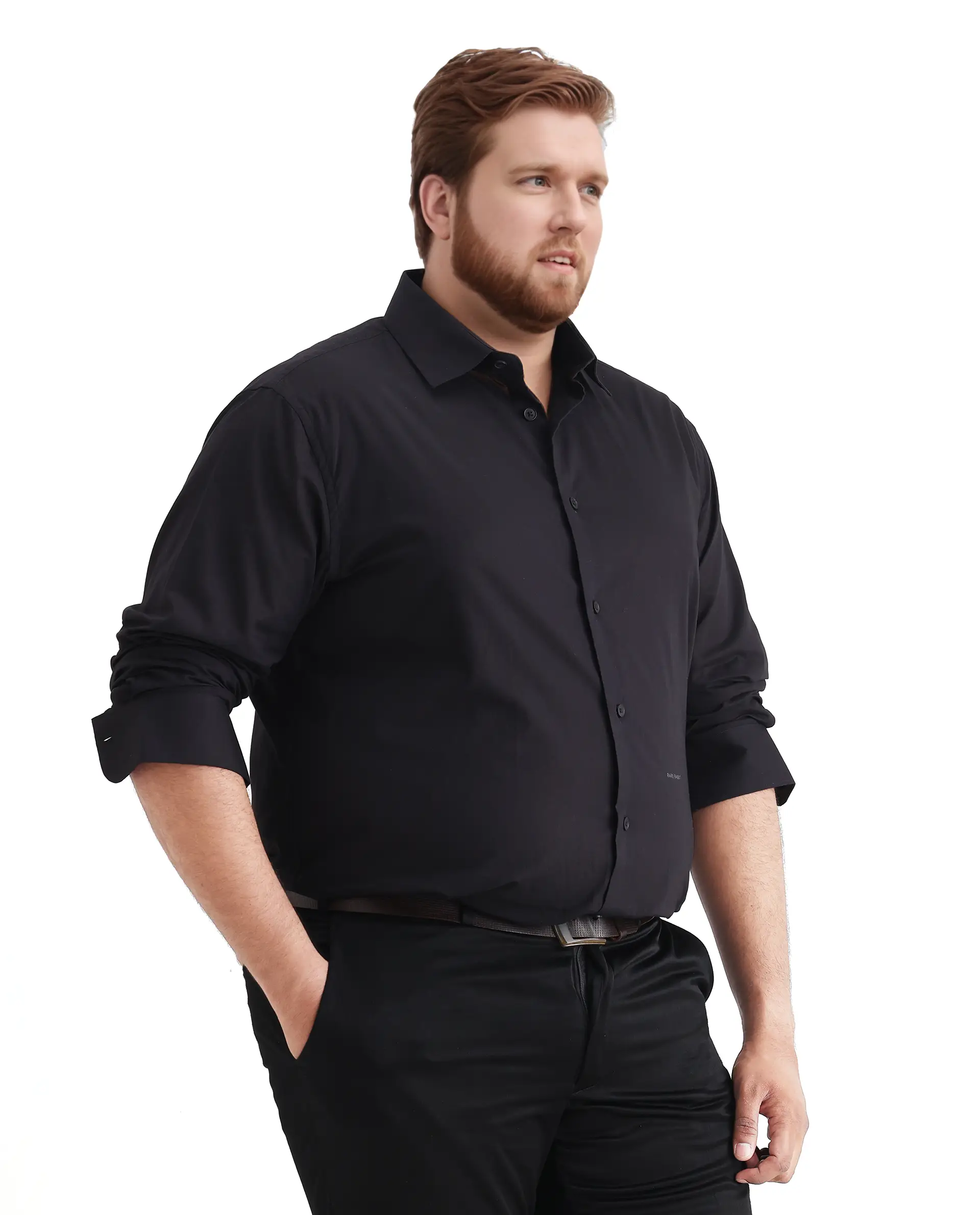 Rare Rabbit Men's Blush Big Black Cotton Fabric Full Sleeve Collared Neck Plain Shirt - Image 6