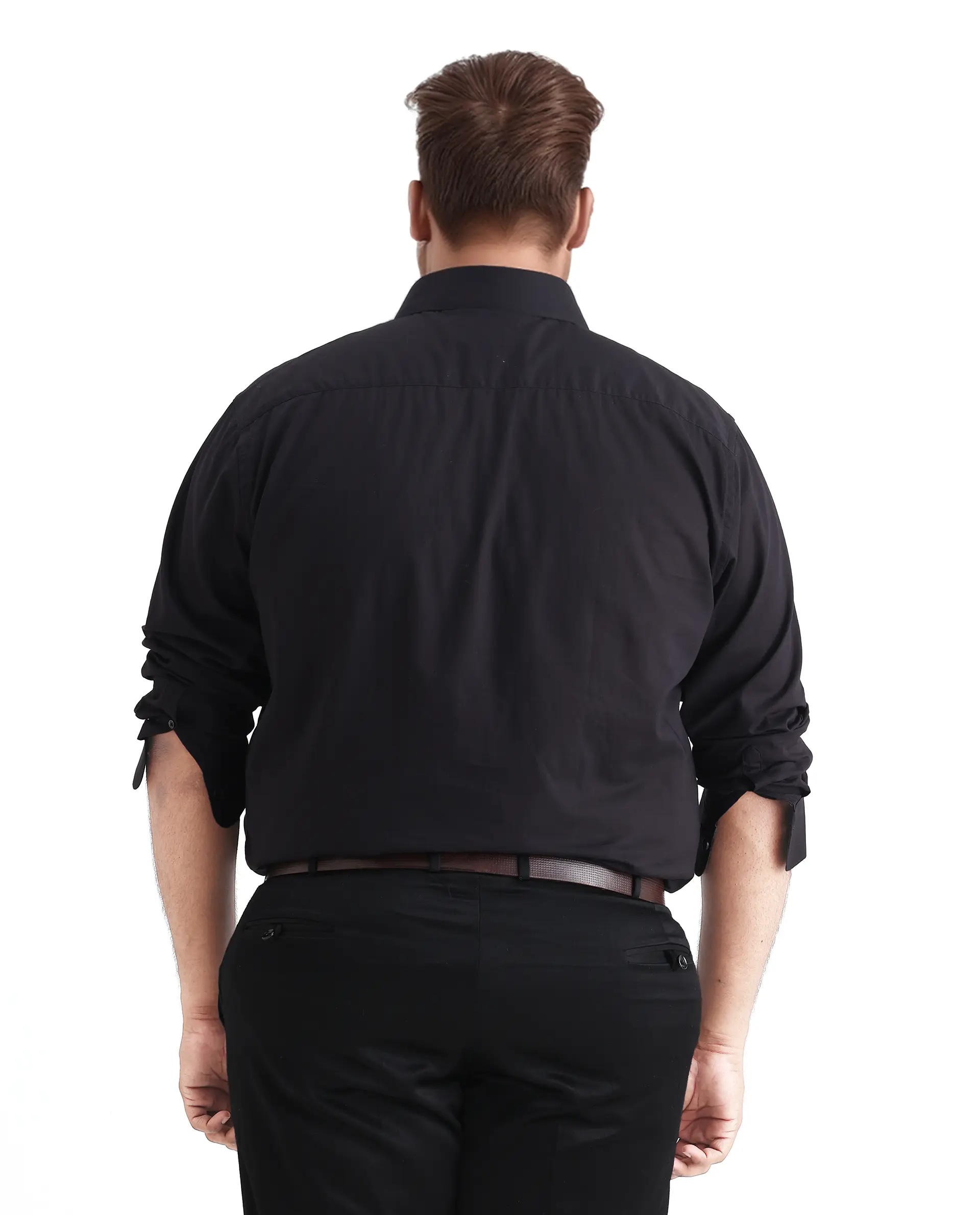 Rare Rabbit Men's Blush Big Black Cotton Fabric Full Sleeve Collared Neck Plain Shirt - Image 7