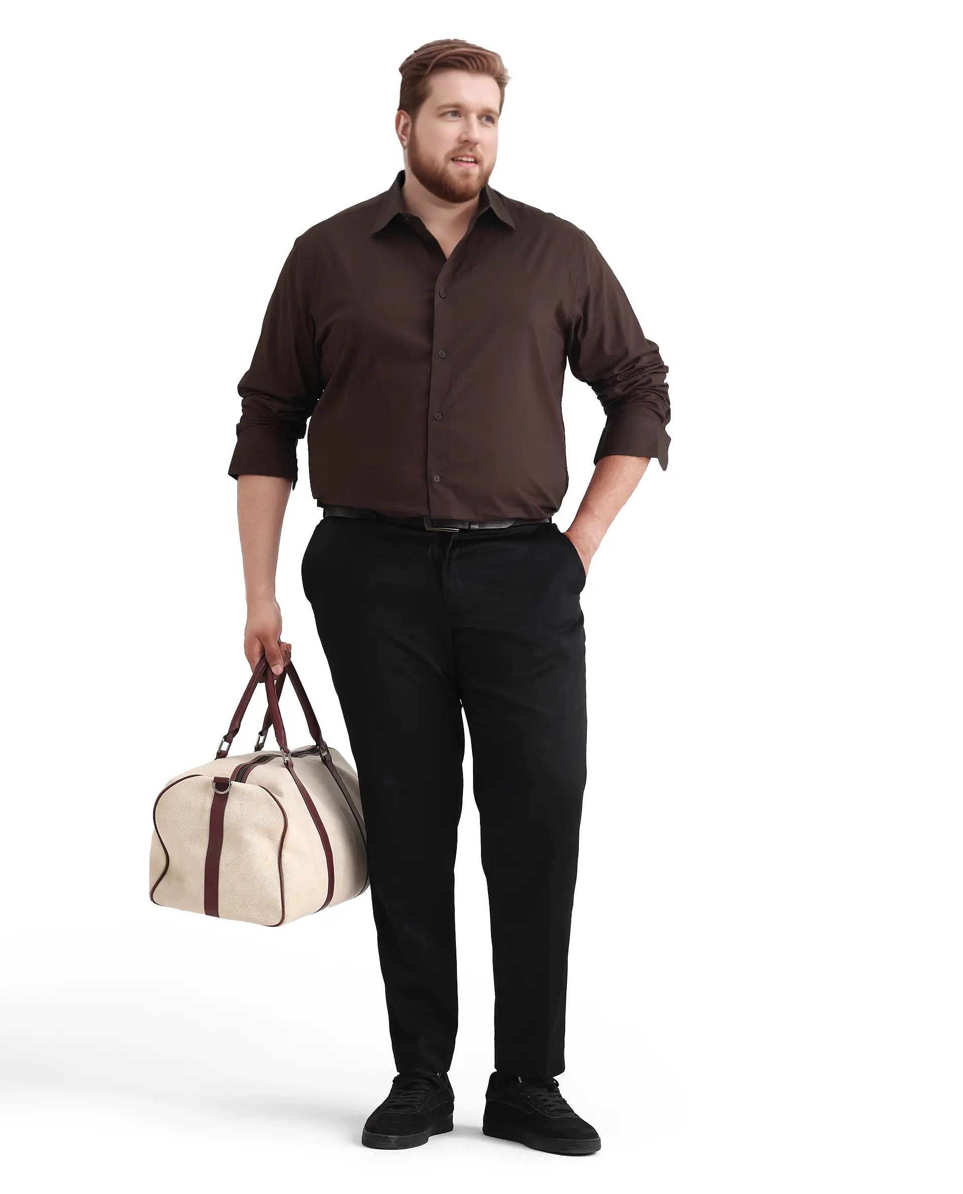 Rare Rabbit Men's Blush Big Brown Cotton Fabric Full Sleeve Collared Neck Plain Shirt - Image 2