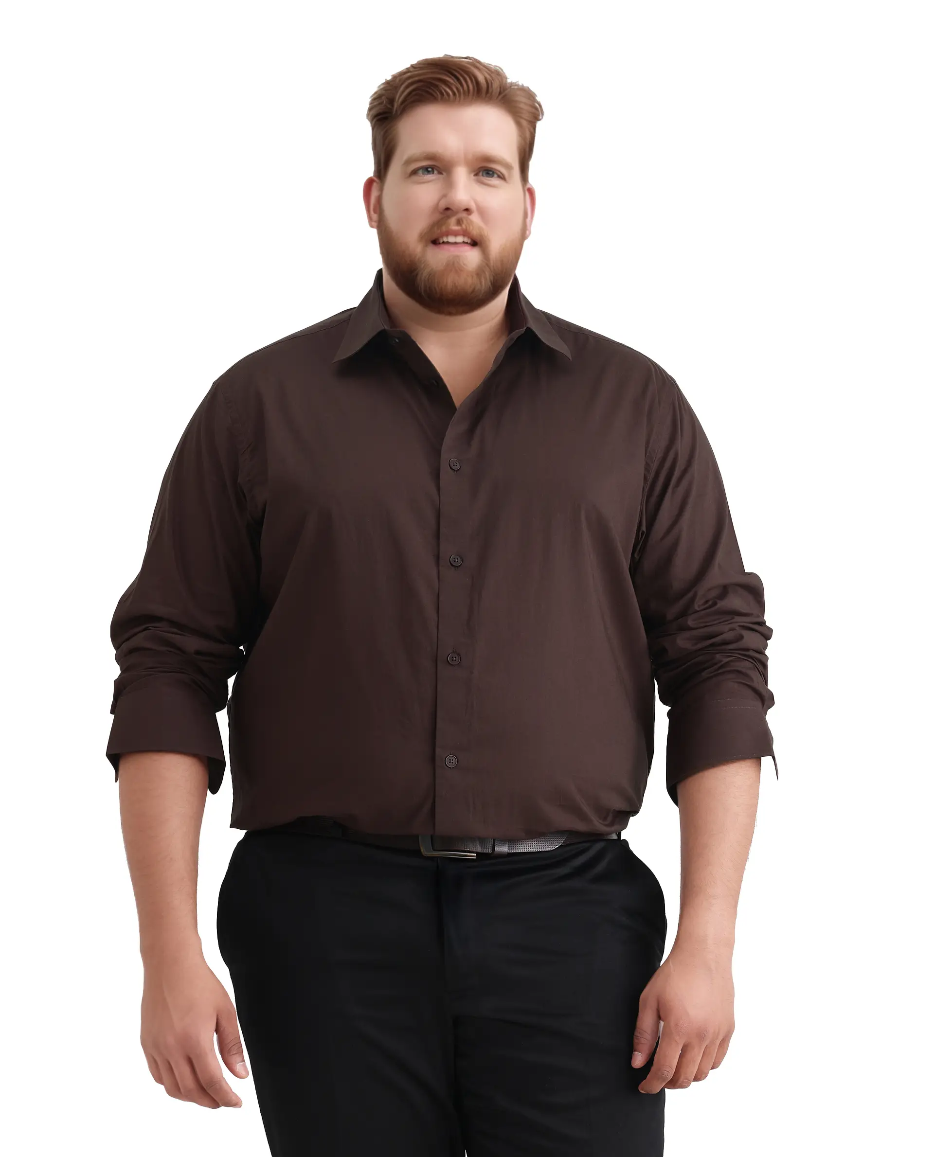 Rare Rabbit Men's Blush Big Brown Cotton Fabric Full Sleeve Collared Neck Plain Shirt - Image 4