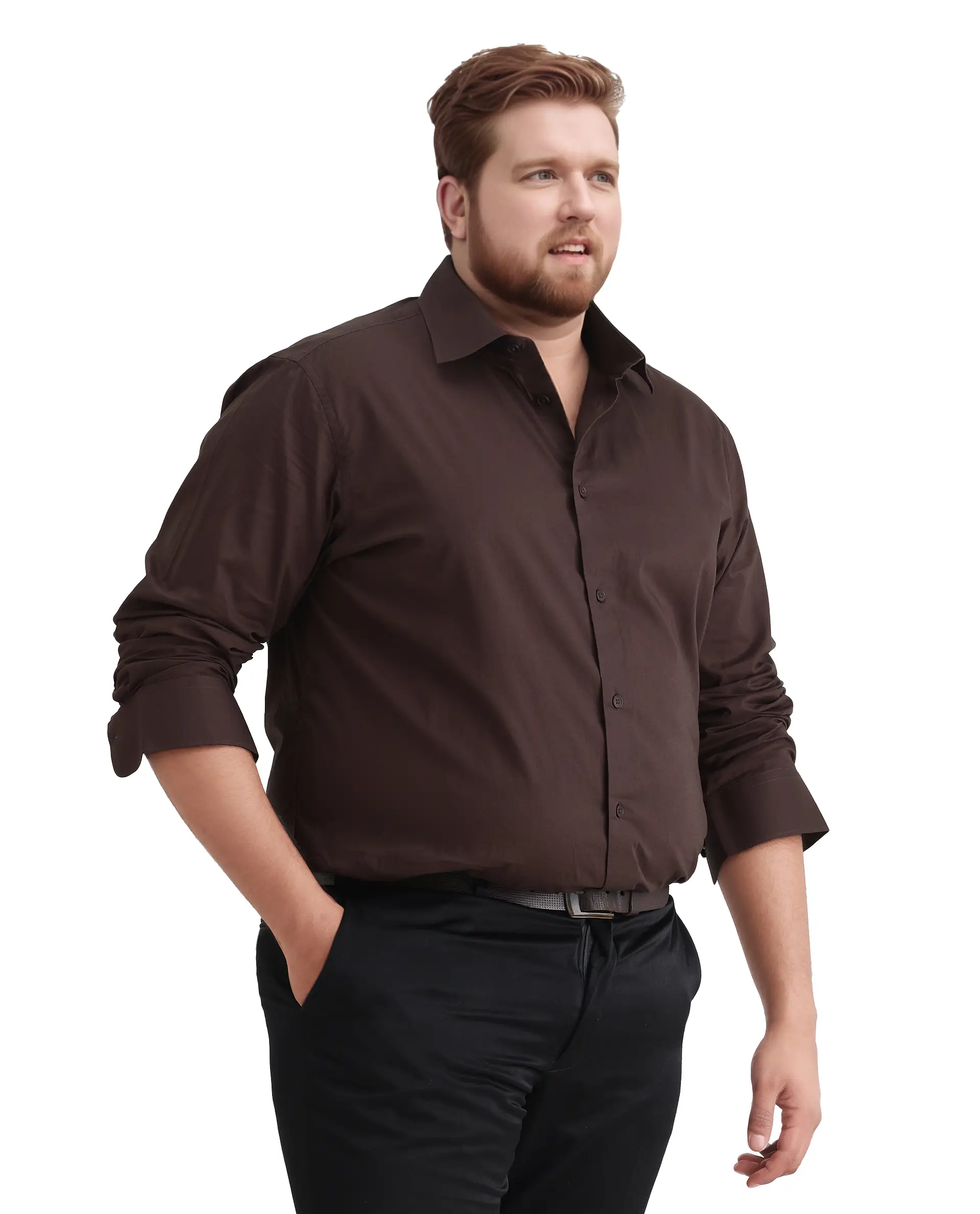 Rare Rabbit Men's Blush Big Brown Cotton Fabric Full Sleeve Collared Neck Plain Shirt - Image 5