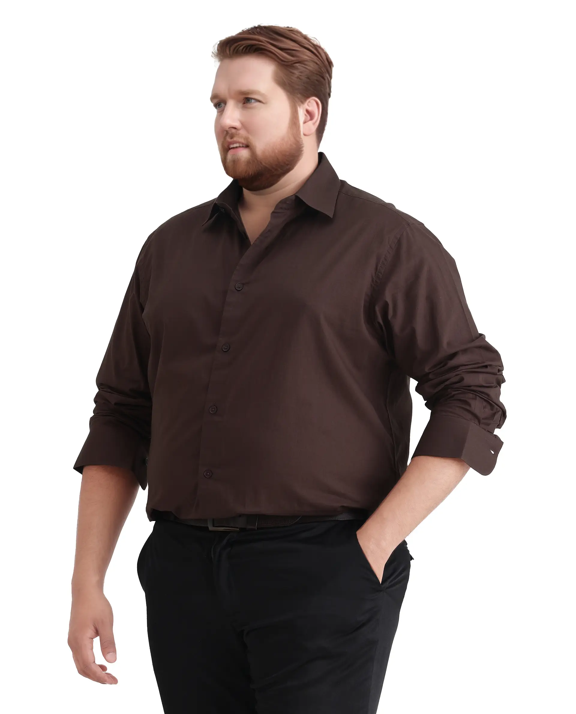 Rare Rabbit Men's Blush Big Brown Cotton Fabric Full Sleeve Collared Neck Plain Shirt - Image 6