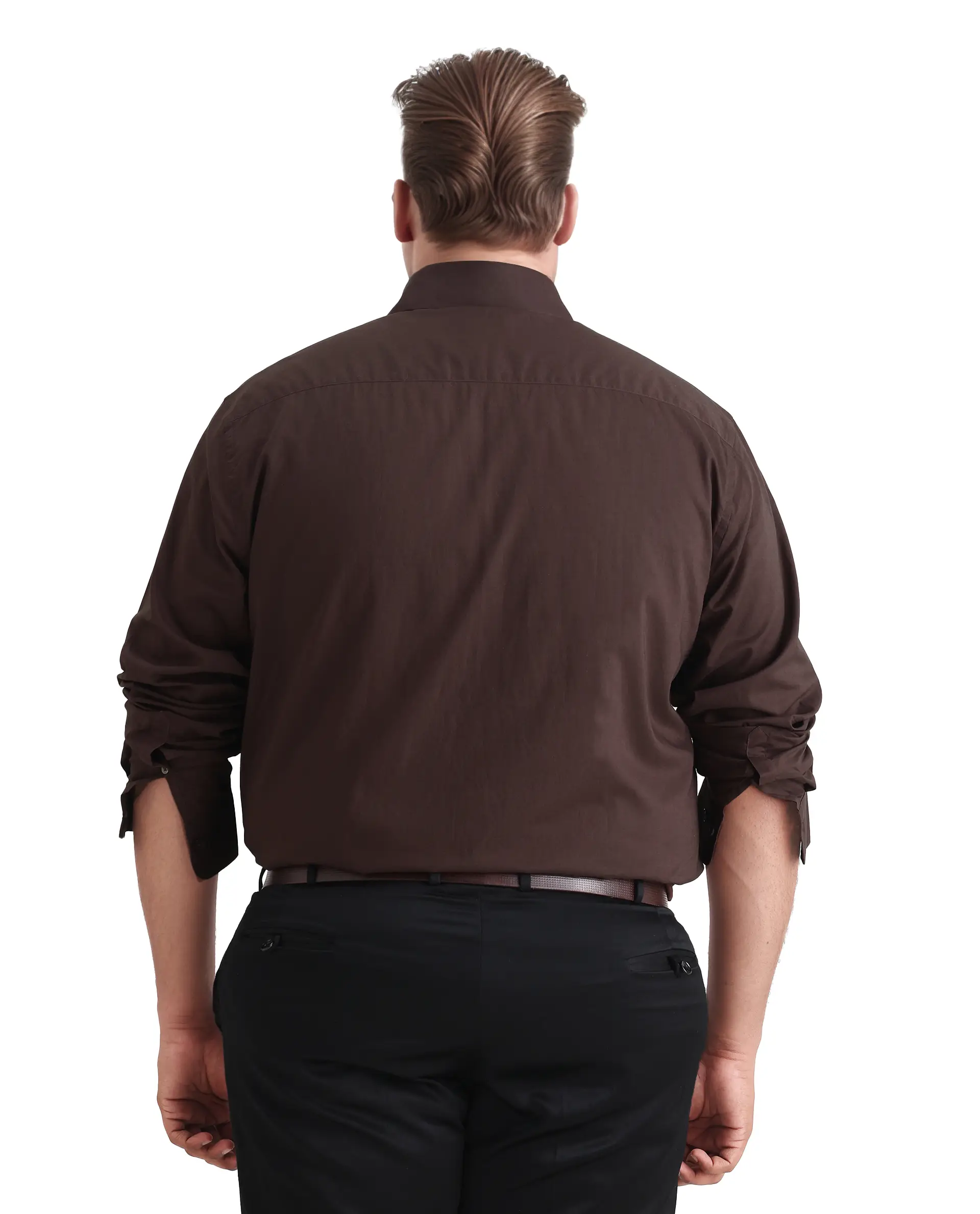 Rare Rabbit Men's Blush Big Brown Cotton Fabric Full Sleeve Collared Neck Plain Shirt - Image 7