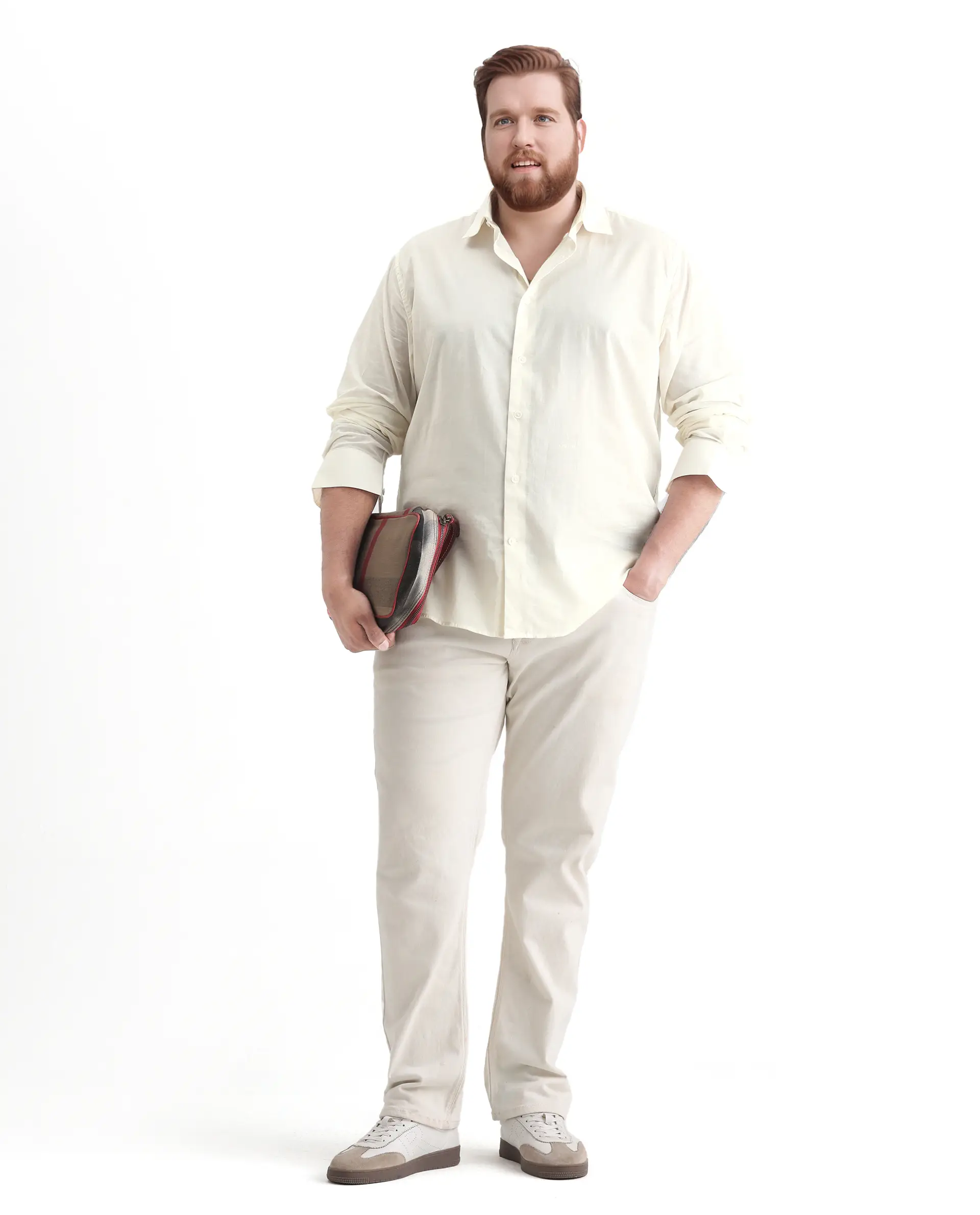 Rare Rabbit Men's Blush Big Off White Cotton Fabric Full Sleeve Collared Neck Plain Shirt - Image 2
