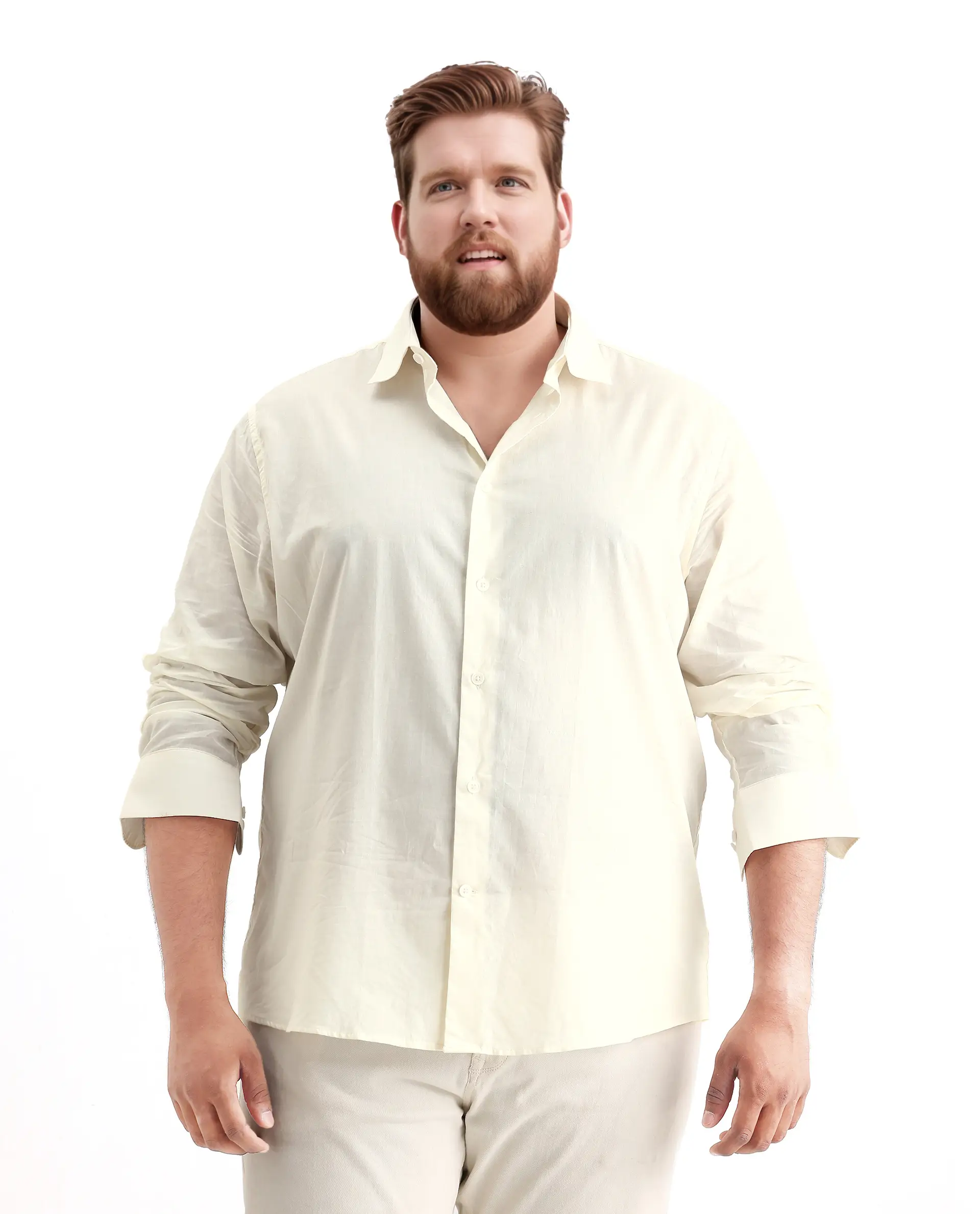 Rare Rabbit Men's Blush Big Off White Cotton Fabric Full Sleeve Collared Neck Plain Shirt - Image 4