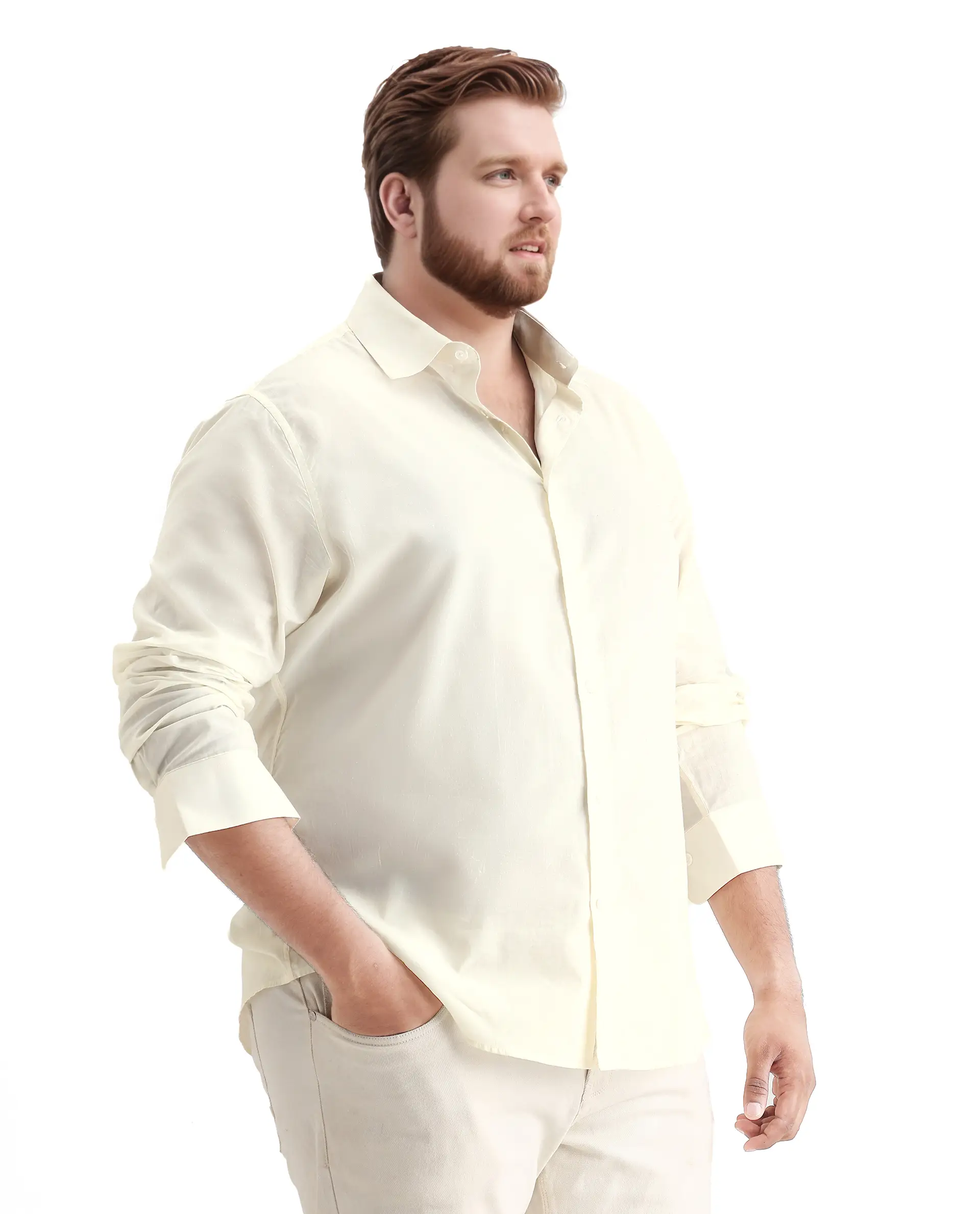 Rare Rabbit Men's Blush Big Off White Cotton Fabric Full Sleeve Collared Neck Plain Shirt - Image 6
