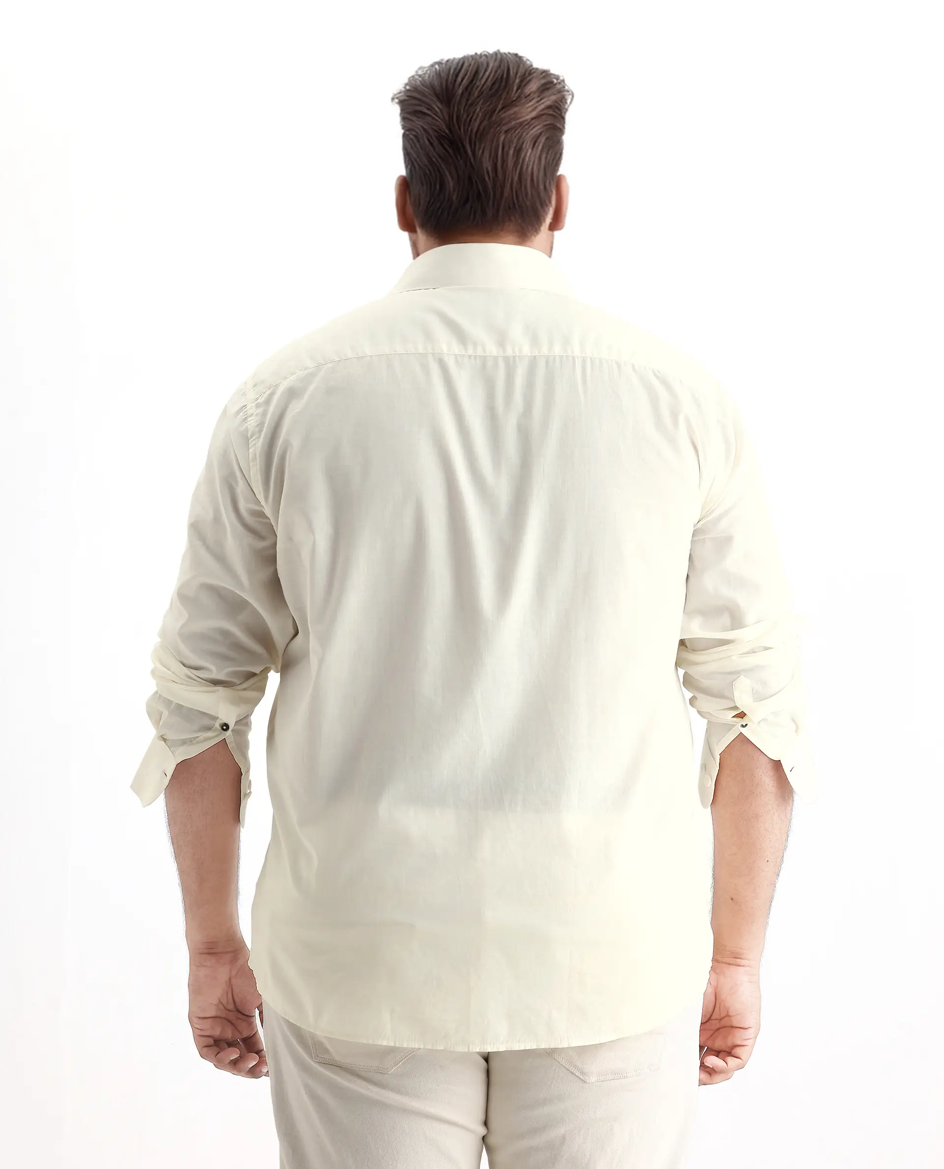 Rare Rabbit Men's Blush Big Off White Cotton Fabric Full Sleeve Collared Neck Plain Shirt - Image 7