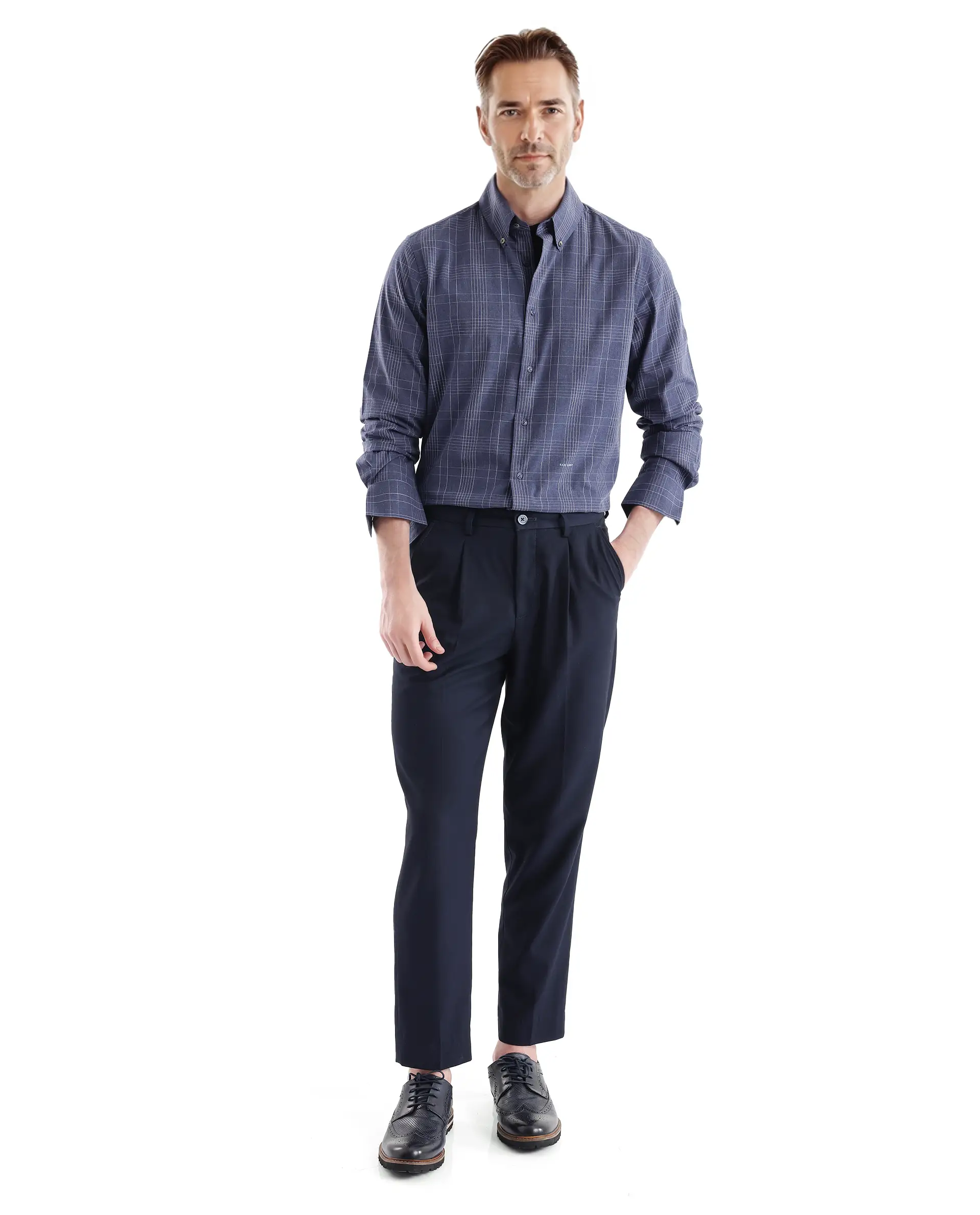 Rare Rabbit Men's Blute Doubt Navy Cotton Checked Print Regular Fit Full Sleeve Collared Shirt - Image 2