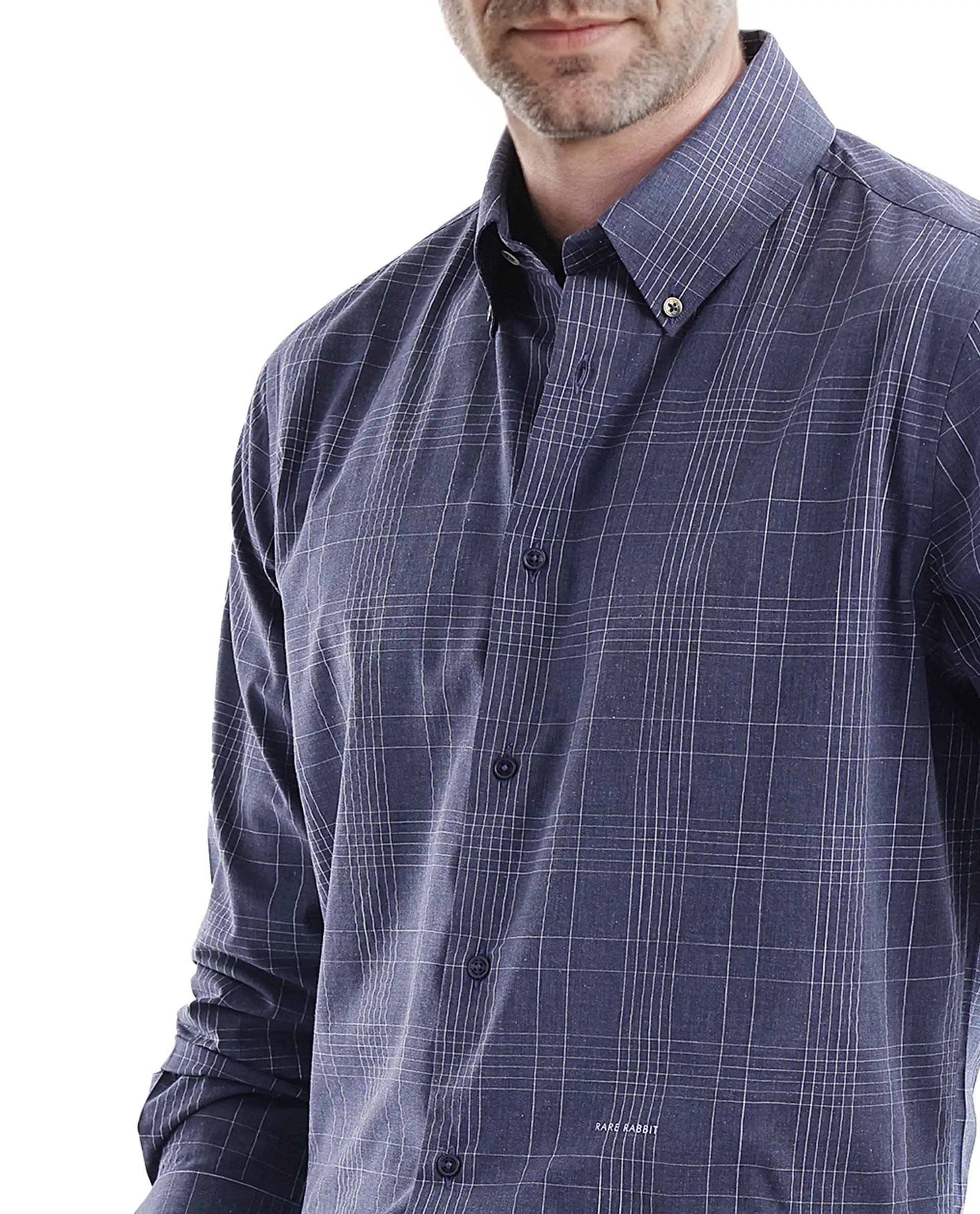 Rare Rabbit Men's Blute Doubt Navy Cotton Checked Print Regular Fit Full Sleeve Collared Shirt - Image 3
