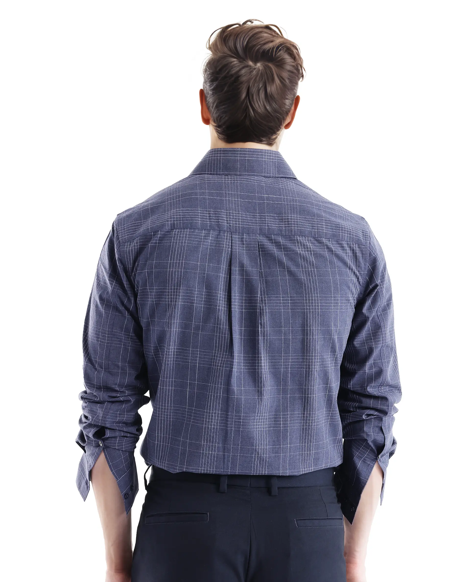 Rare Rabbit Men's Blute Doubt Navy Cotton Checked Print Regular Fit Full Sleeve Collared Shirt - Image 4