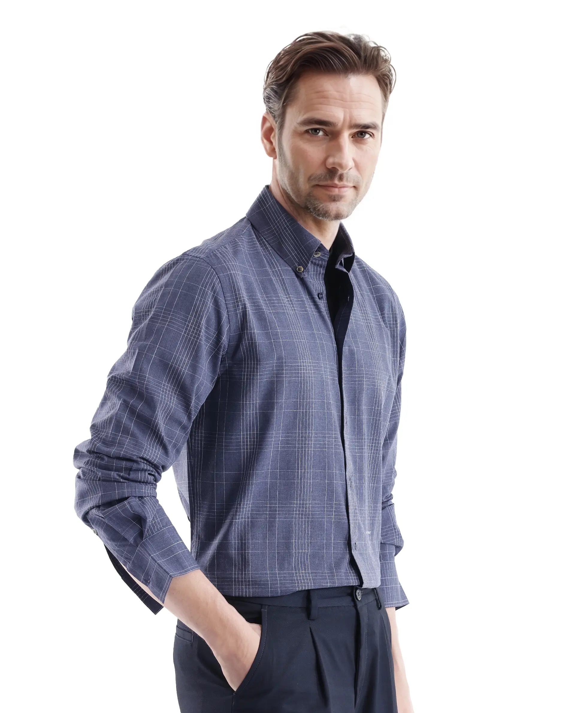 Rare Rabbit Men's Blute Doubt Navy Cotton Checked Print Regular Fit Full Sleeve Collared Shirt - Image 6