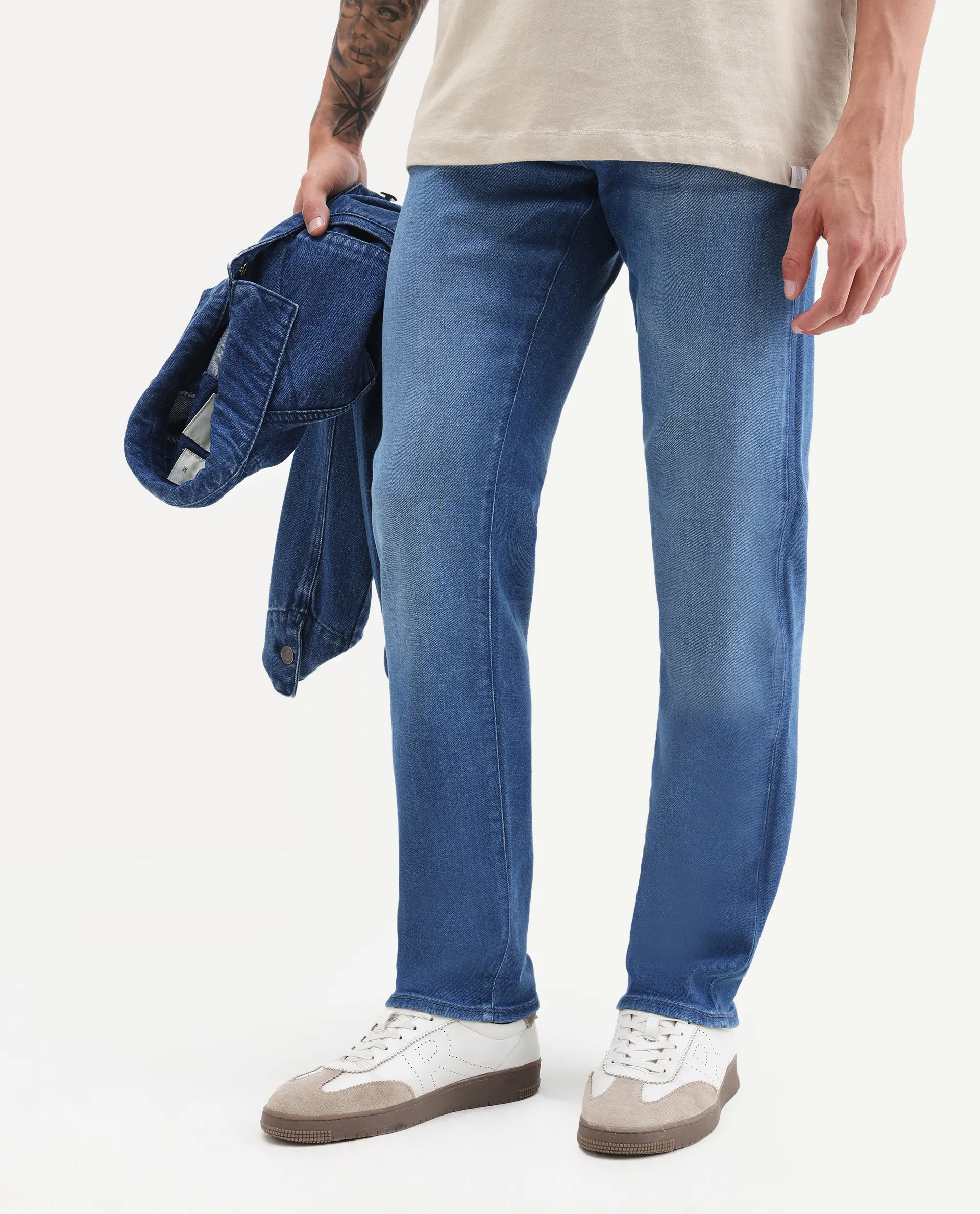 Rare Rabbit Men's Bluxx- 1 Blue Cotton Blend Fabric Morris Regular Plain Jeans
