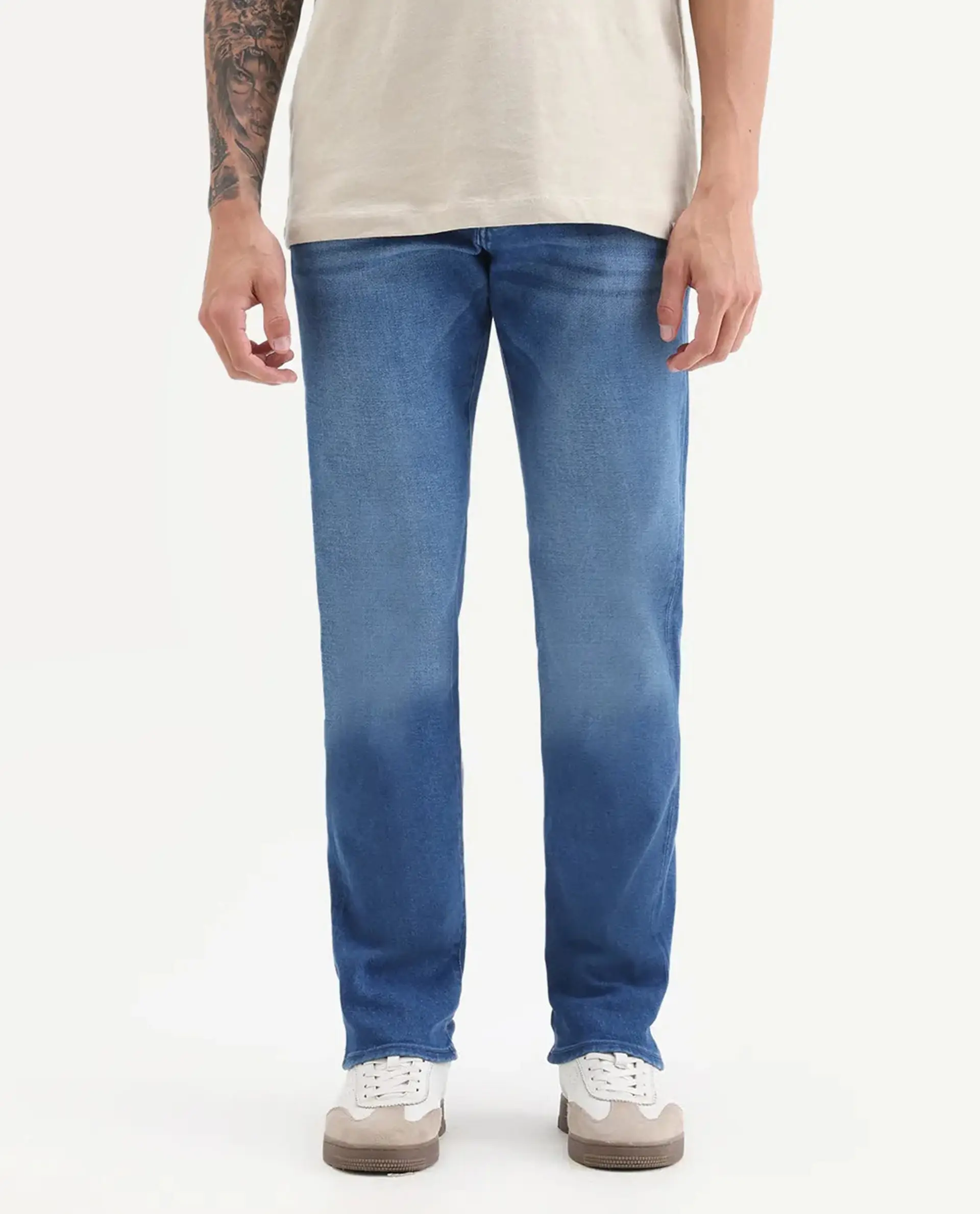 Rare Rabbit Men's Bluxx- 1 Blue Cotton Blend Fabric Morris Regular Plain Jeans - Image 9