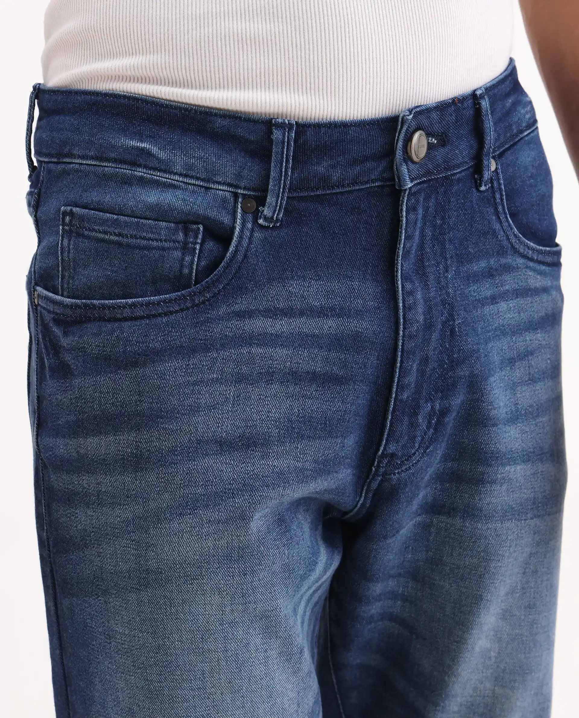 Rare Rabbit Men's Bluxx Dark Blue Cotton Blend Fabric Morris Regular Plain Jeans - Image 3