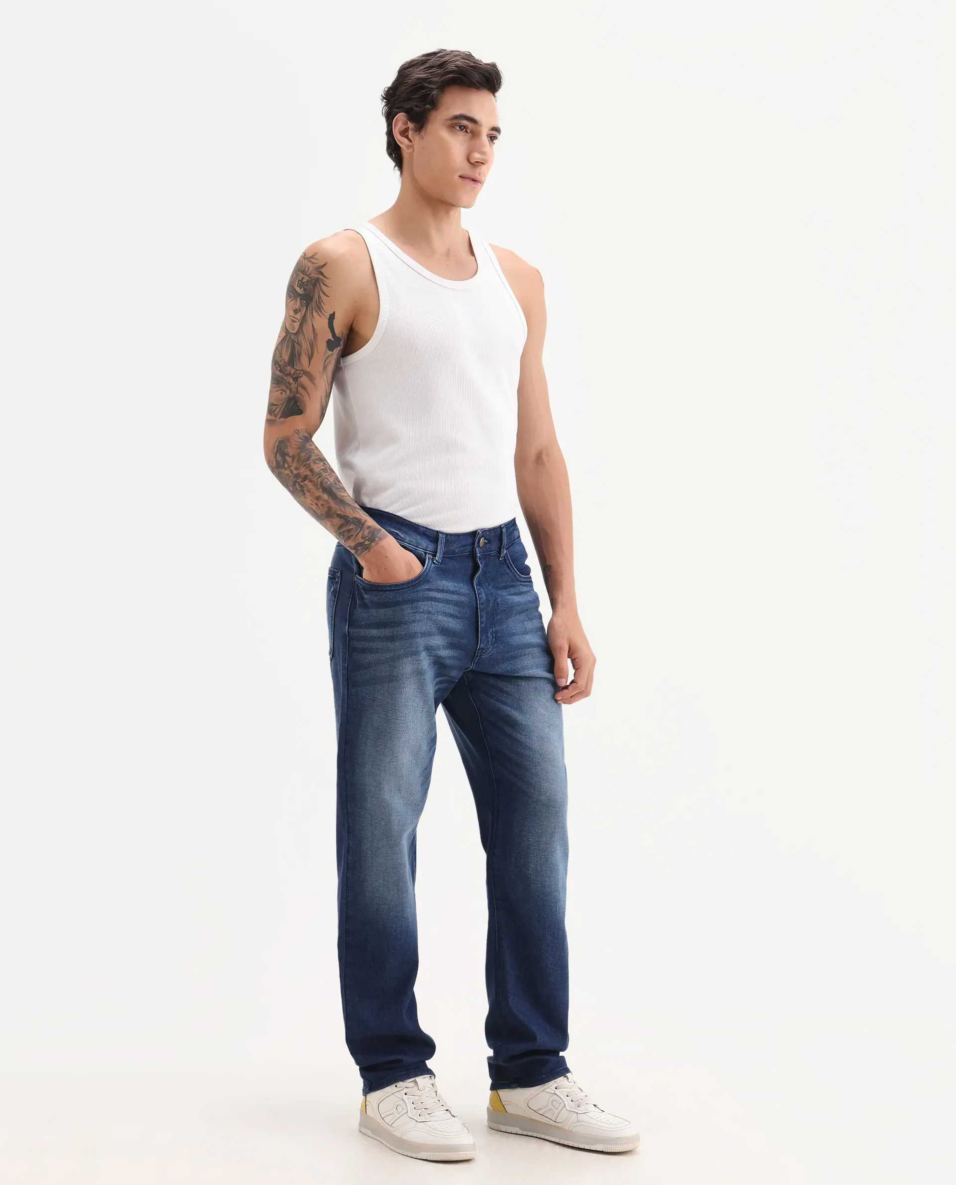 Rare Rabbit Men's Bluxx Dark Blue Cotton Blend Fabric Morris Regular Plain Jeans - Image 6