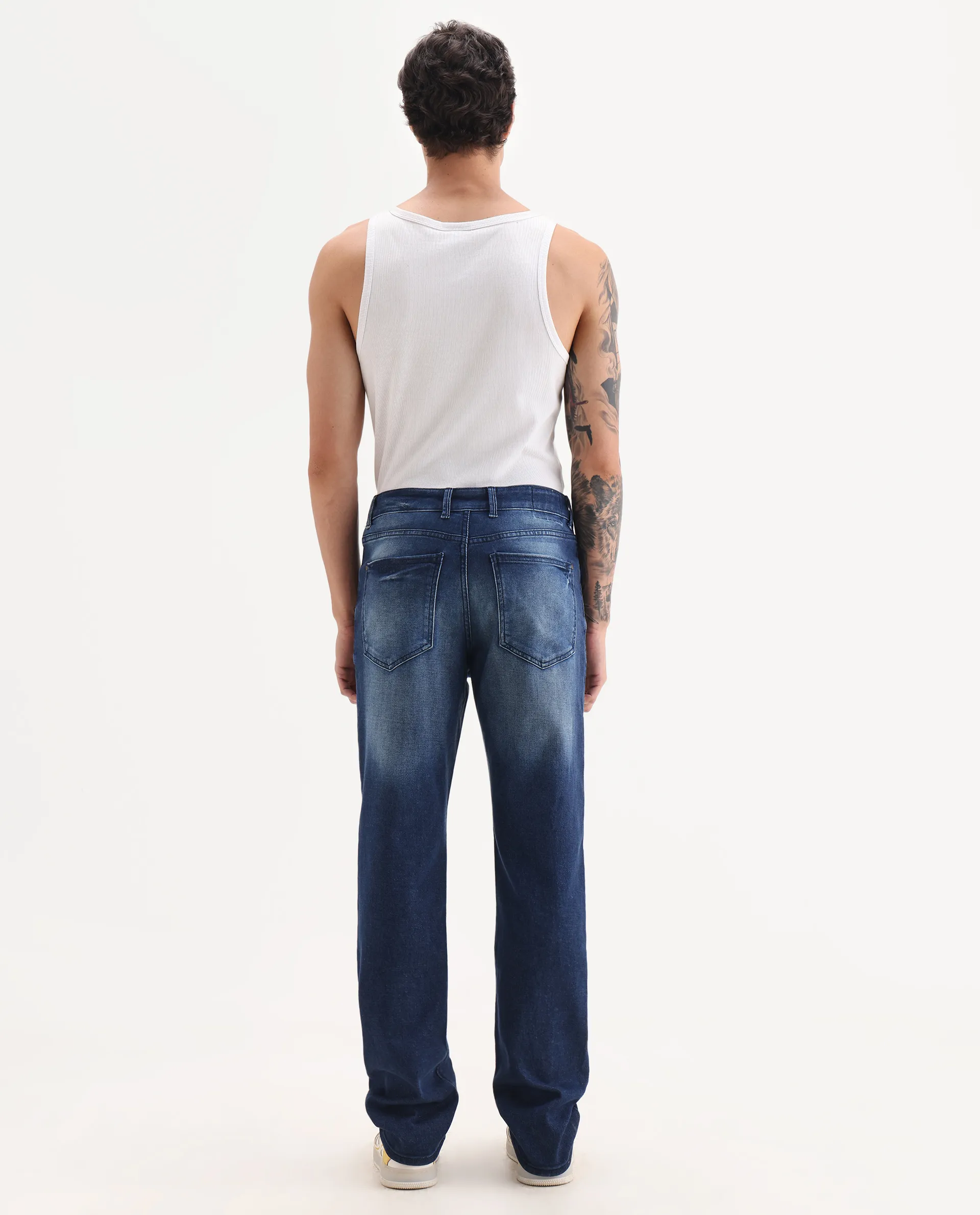 Rare Rabbit Men's Bluxx Dark Blue Cotton Blend Fabric Morris Regular Plain Jeans - Image 7