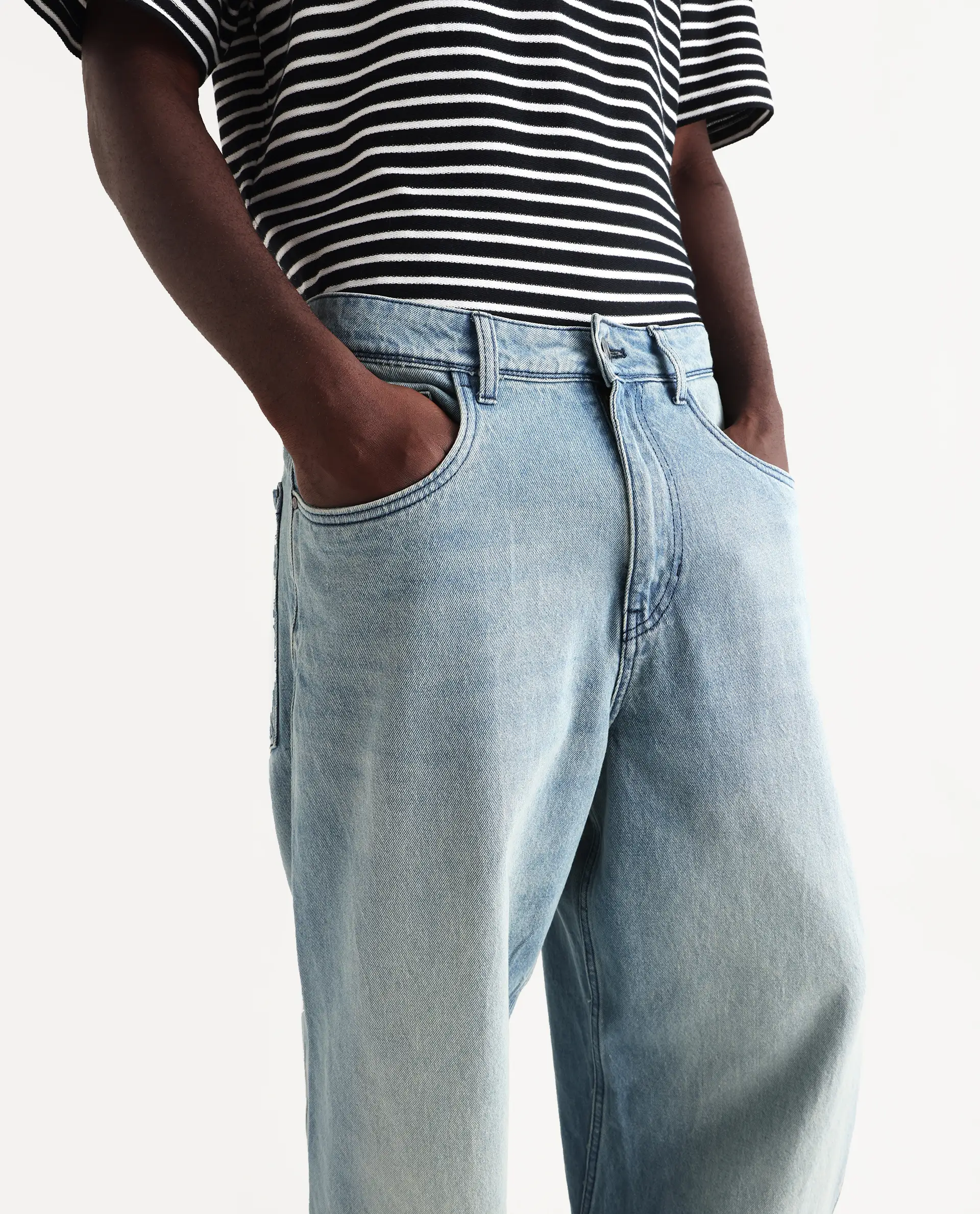Rare Rabbit Men's Bo Blue Cotton Plain Baggy Fit Jeans - Image 3